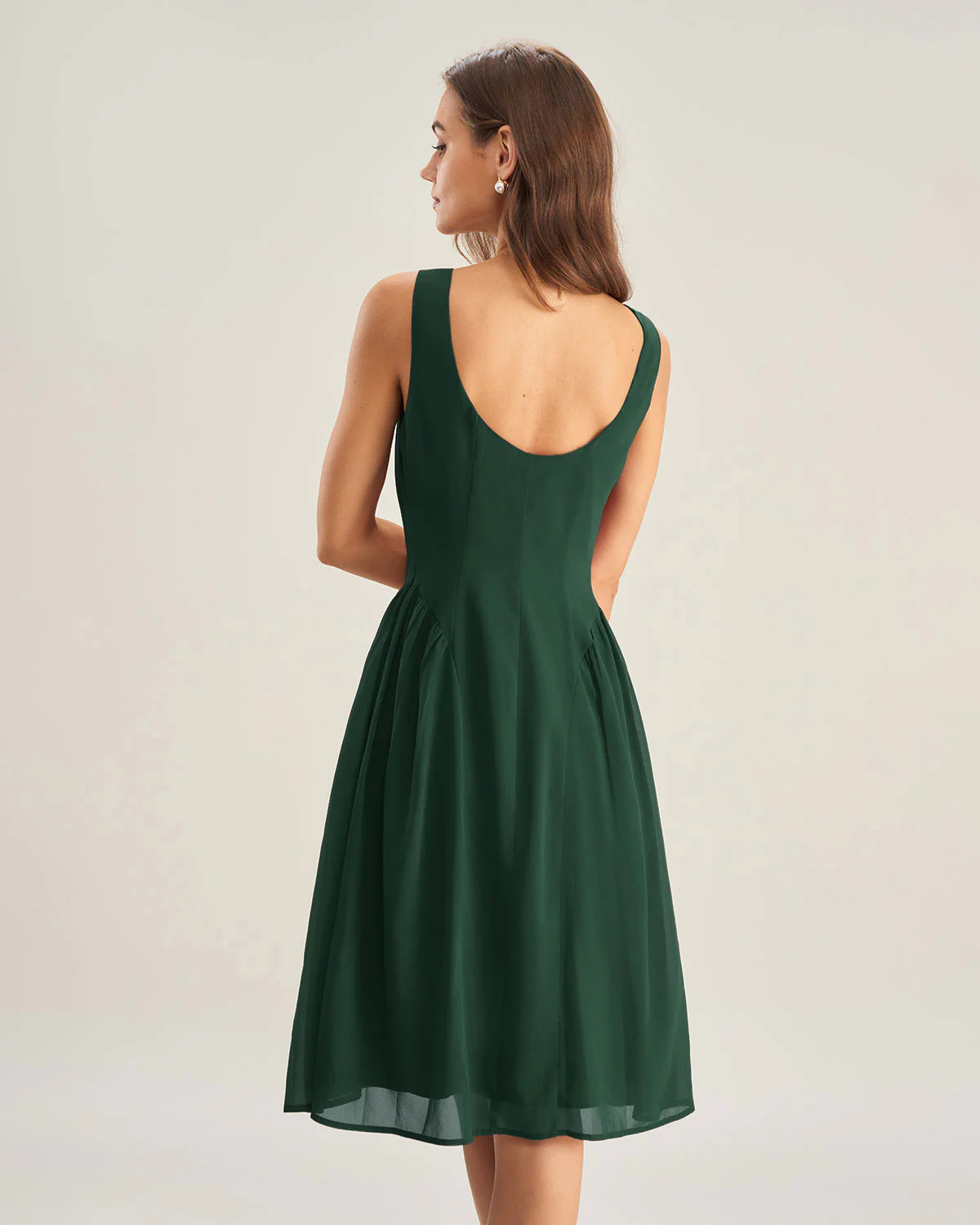 Green Boat Neck Chiffon Midi Dress - Image 4