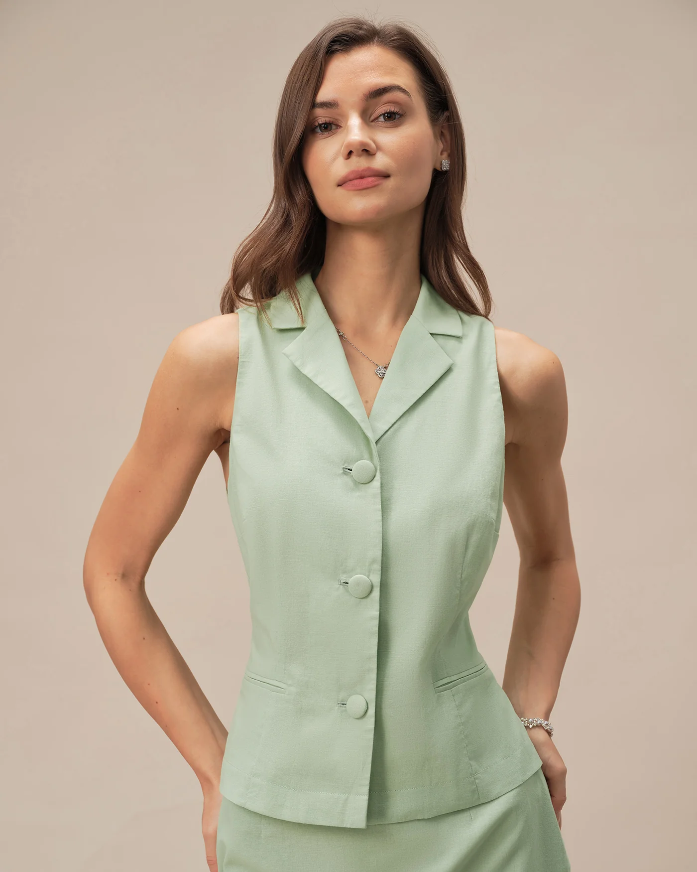 Green Collar Single Breasted Vest - Image 4