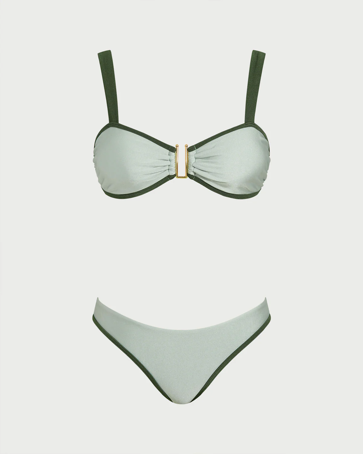 Green Contrasting Bandeau Bikini Set - Image 2