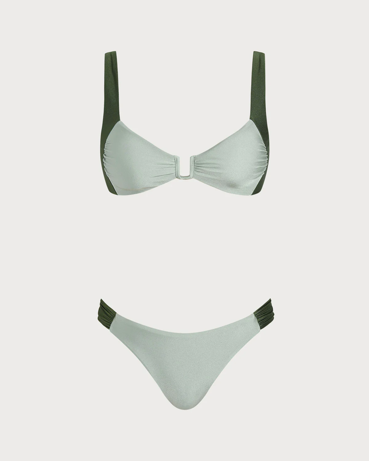 Green Contrasting Bralette Bikini Sets - Image 2
