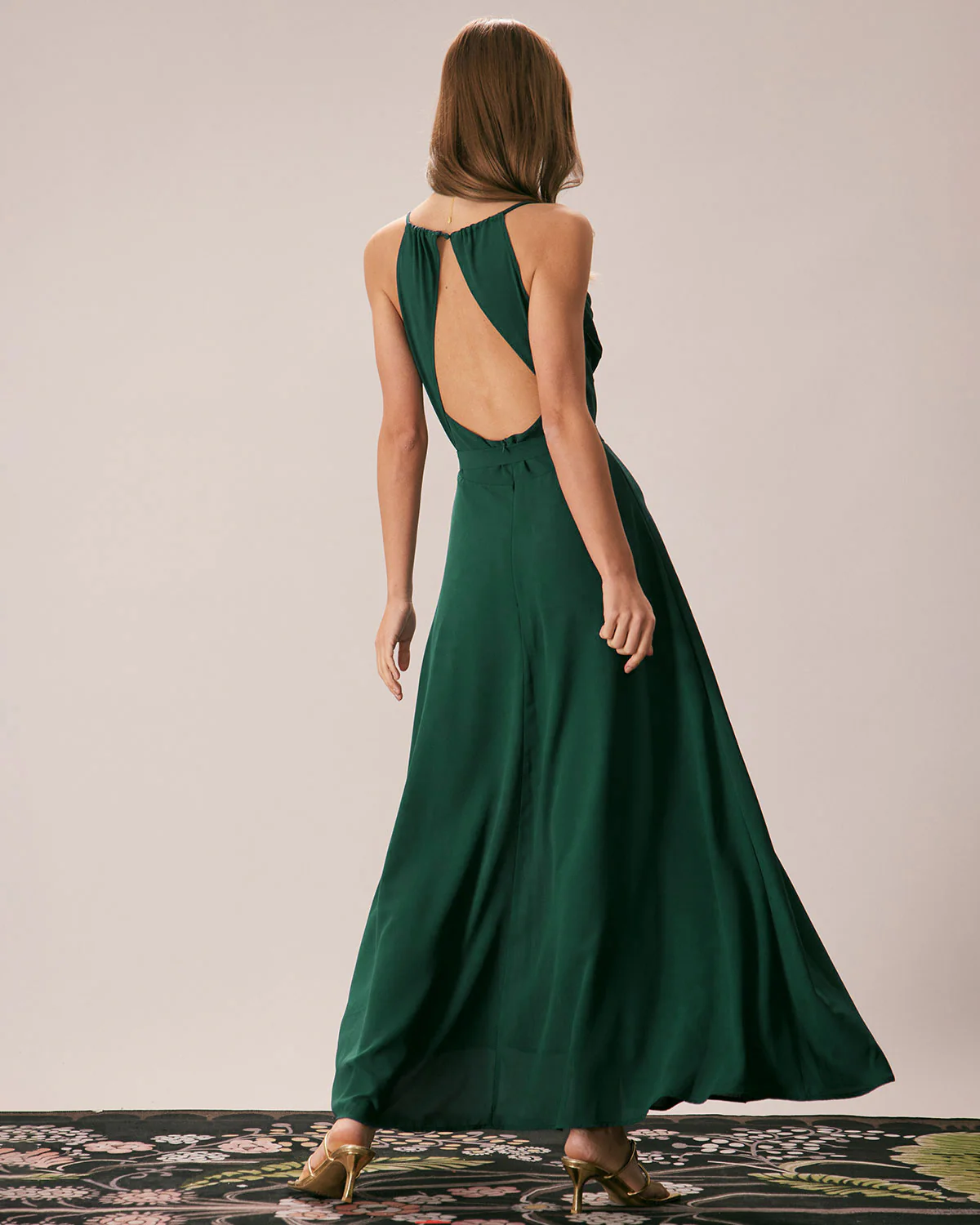 Green Cowl Neck Cutout Back Maxi Dress - Image 4