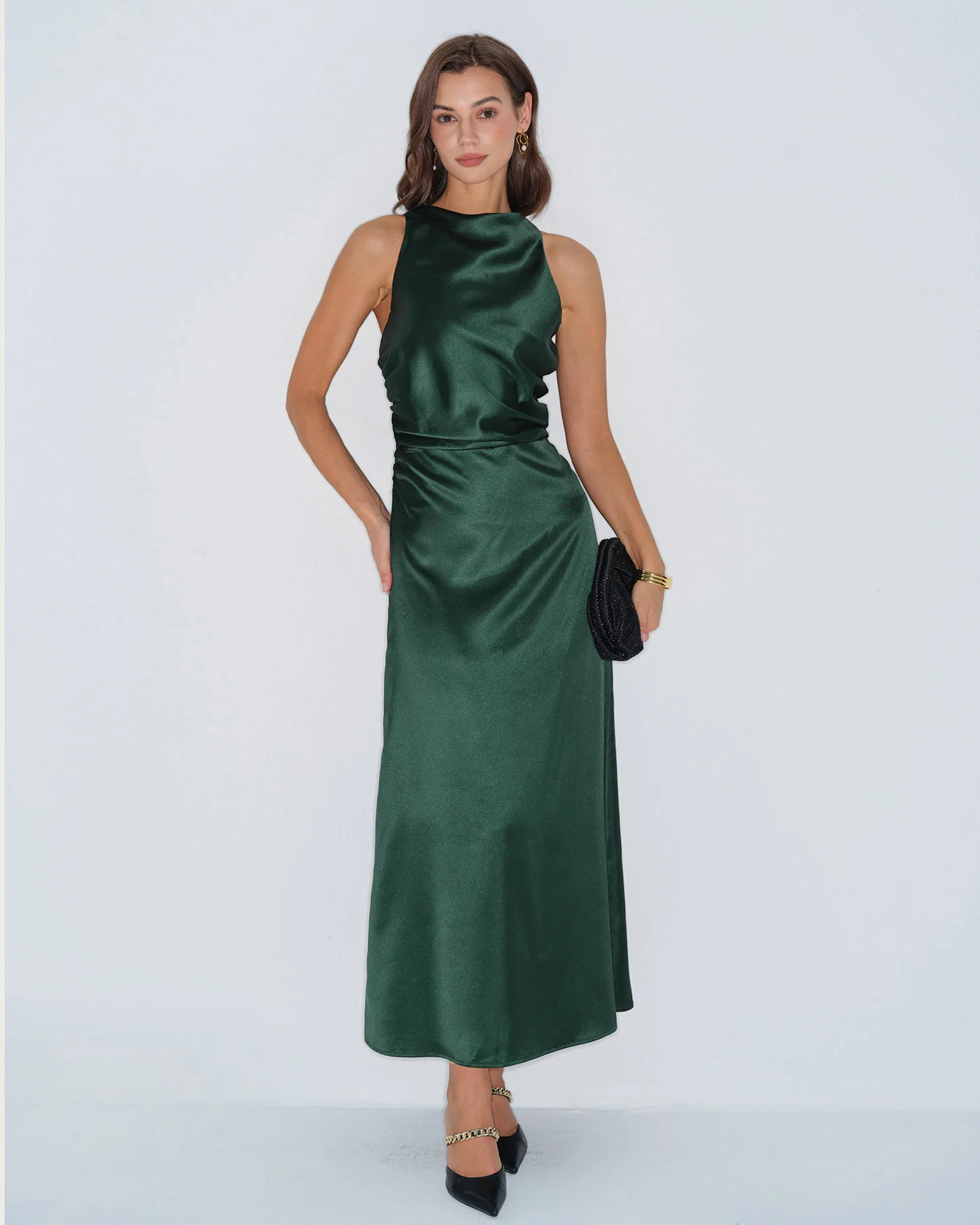 Green Cowl Neck Satin Maxi Dress - Image 2
