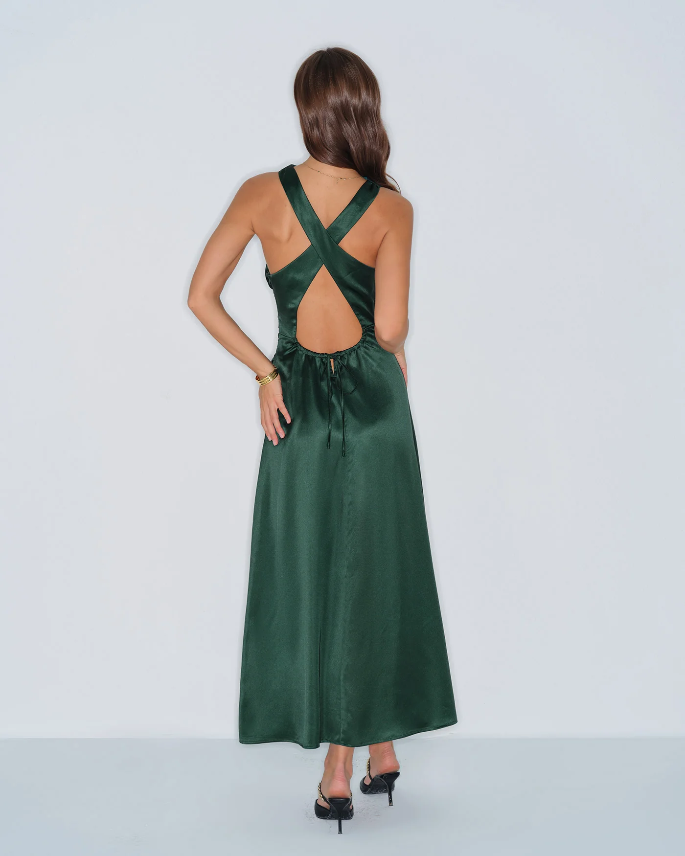 Green Cowl Neck Satin Maxi Dress - Image 4
