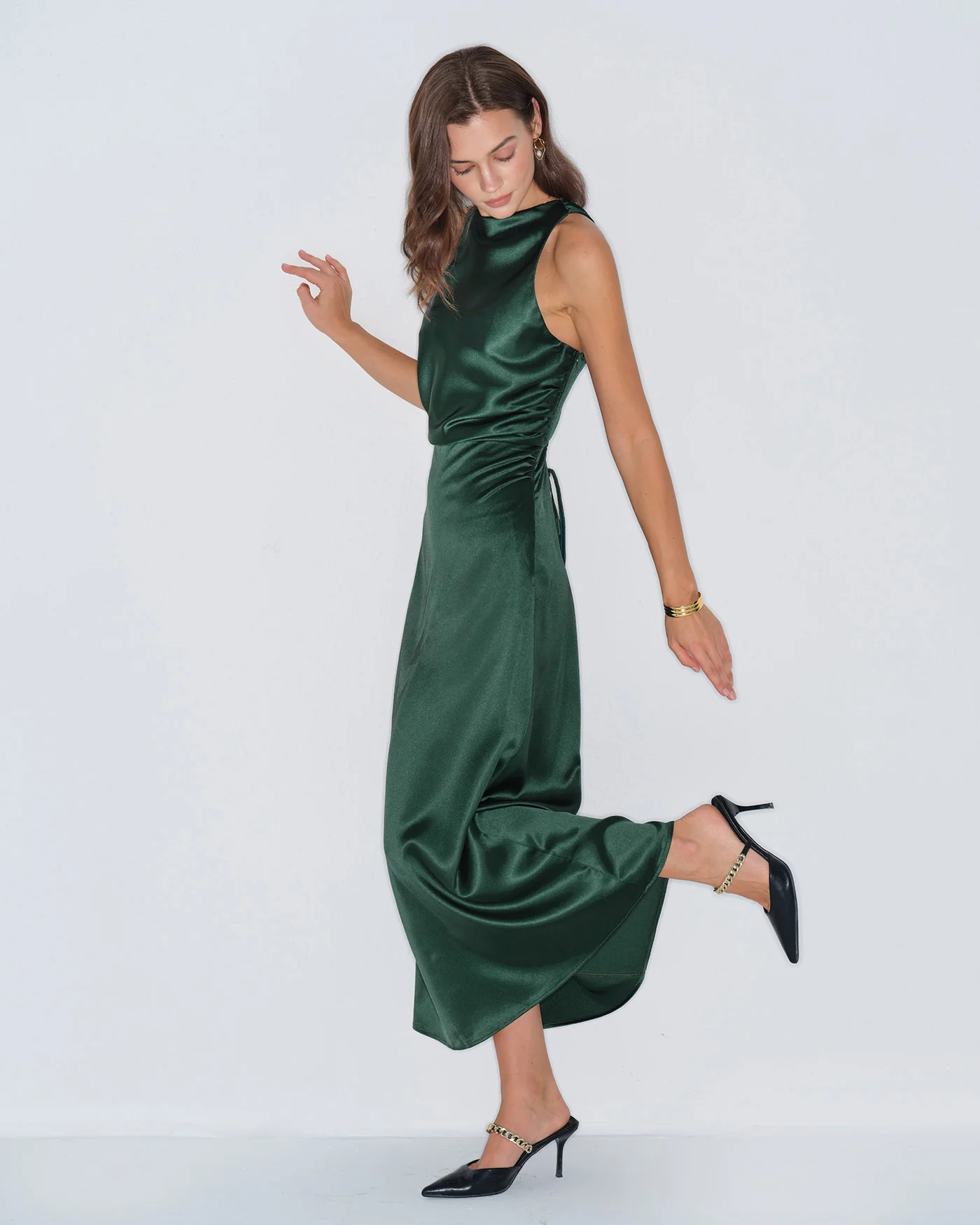 Green Cowl Neck Satin Maxi Dress - Image 5
