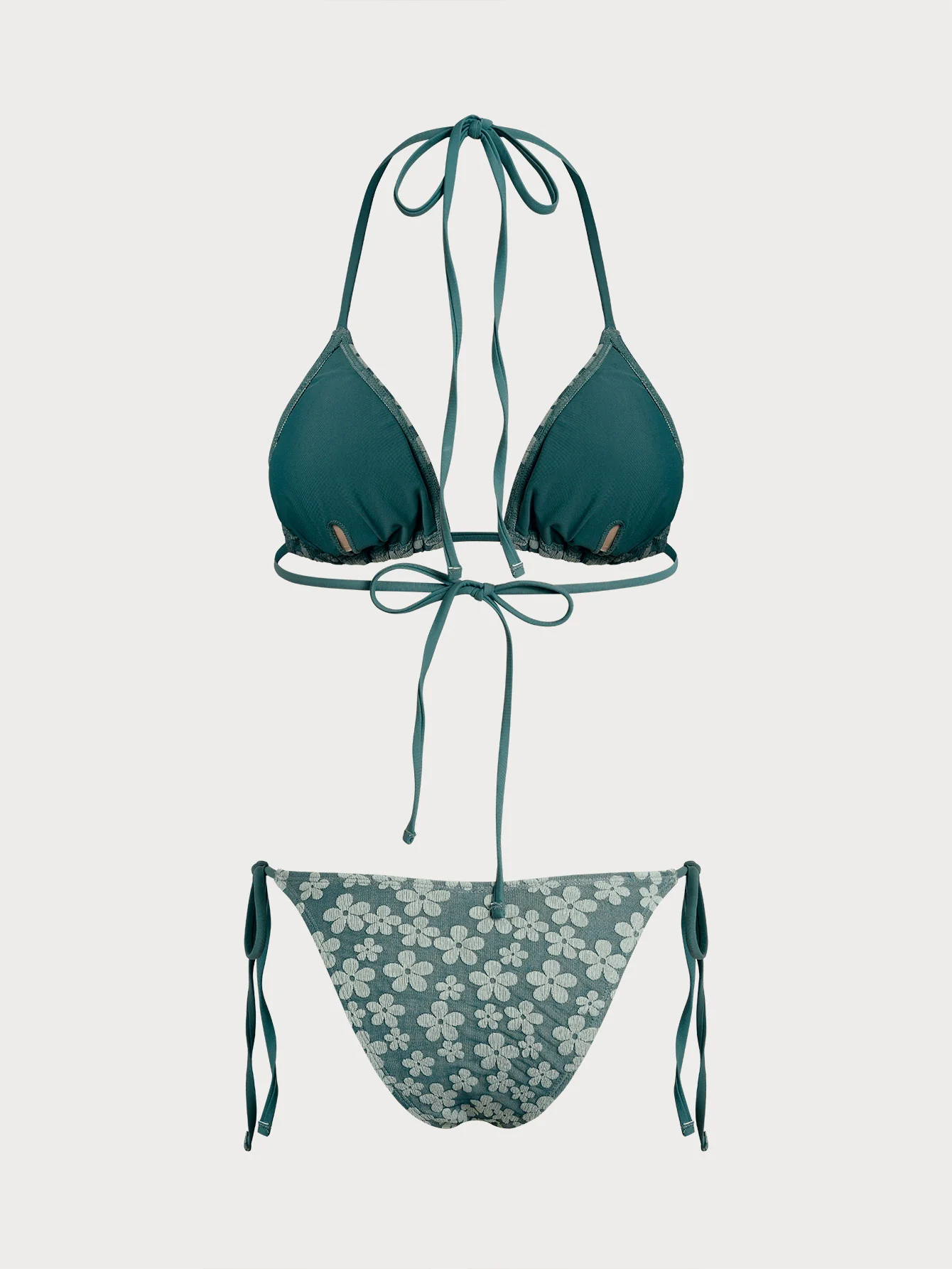 Green Floral Halter Drawstring Bikini Sets - Image 3