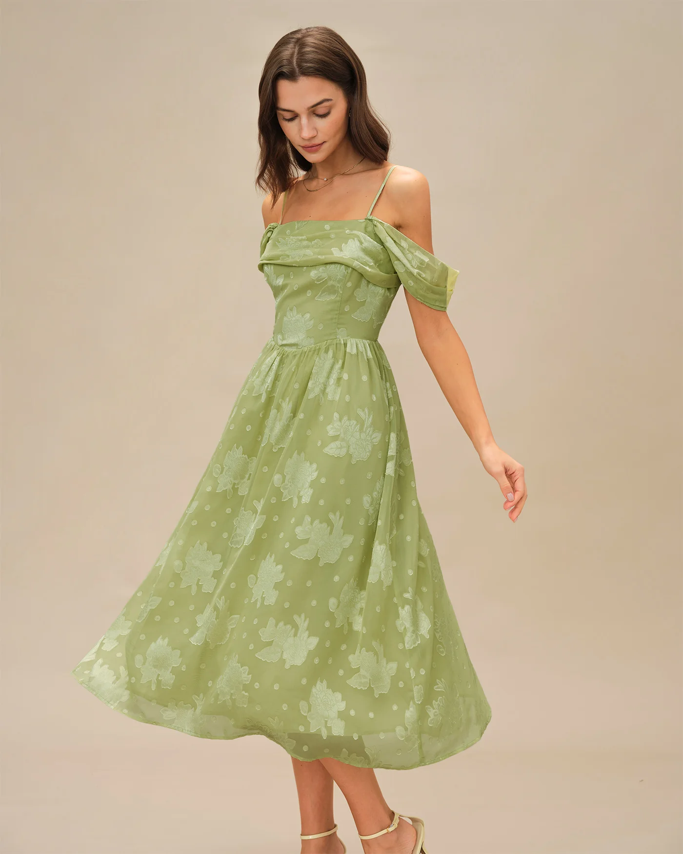 Green Floral Sleeveless Midi Dress - Image 2