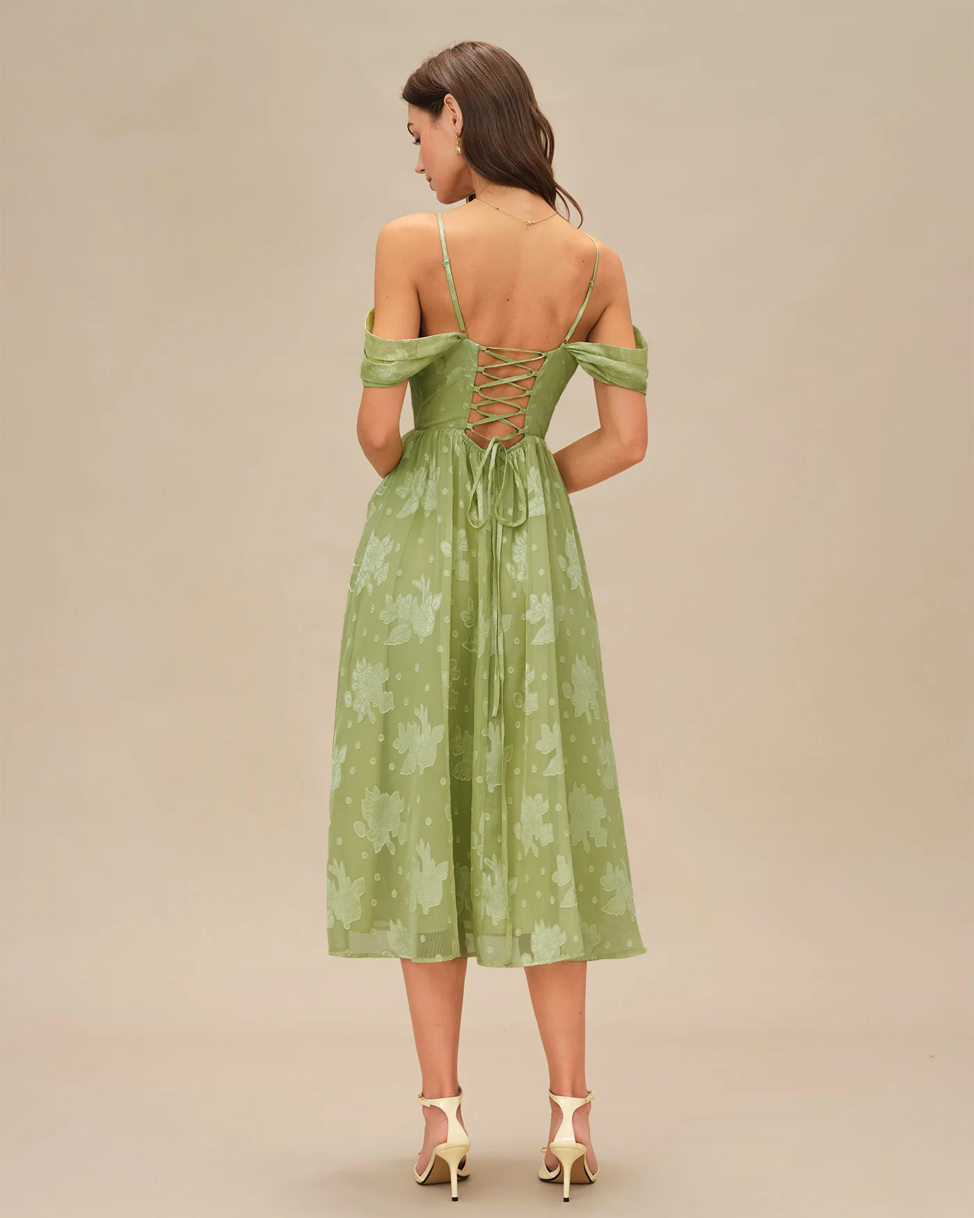 Green Floral Sleeveless Midi Dress - Image 4