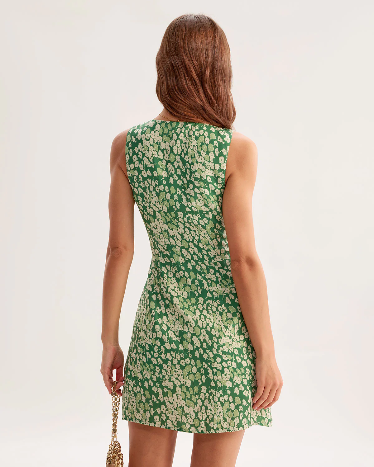 Green Floral Sleeveless Mini Dress - Image 5