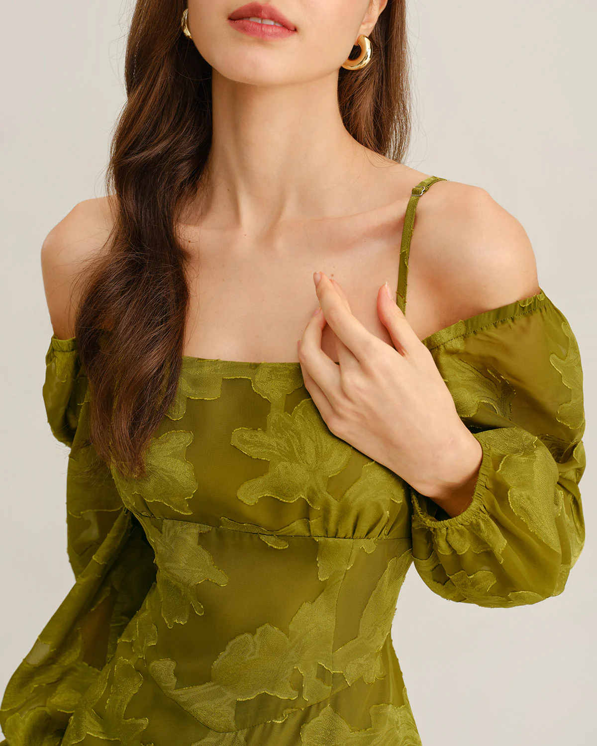 Green Floral Square Neck A-Line Maxi Dress - Image 2