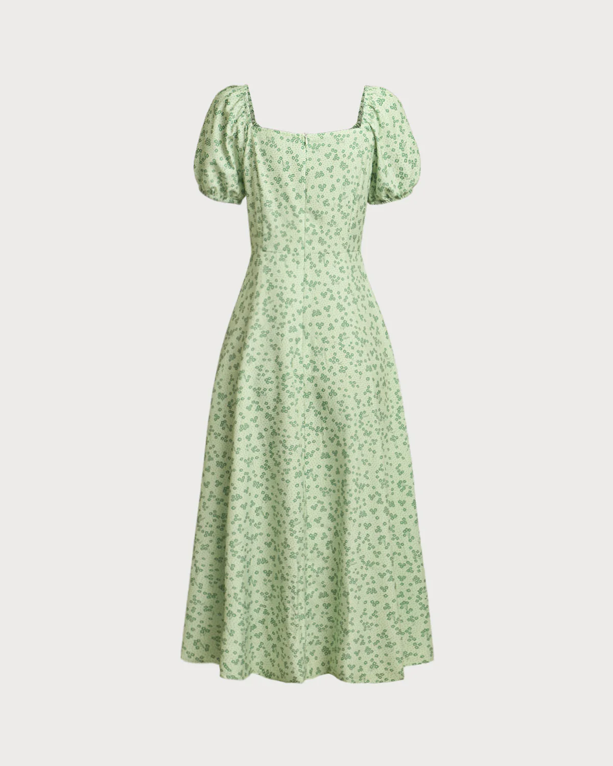 Green Floral Square Neck Puffed Sleeve Midi Dress - Image 7
