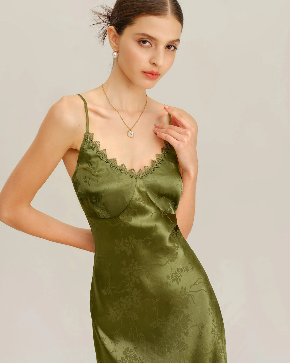 Green Jacquard Corset Slip Maxi Dress - Image 2