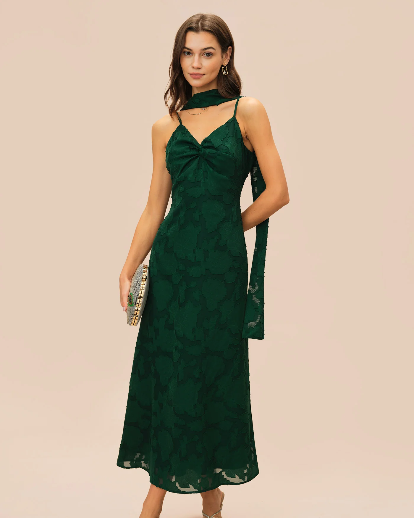 Green Jacquard Slip Maxi Dress - Image 3
