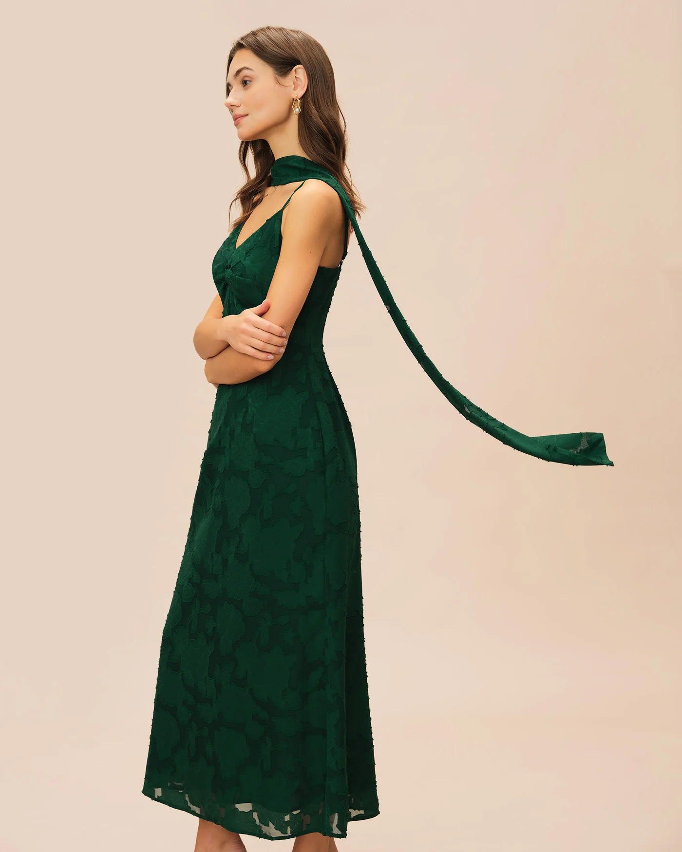 Green Jacquard Slip Maxi Dress - Image 4