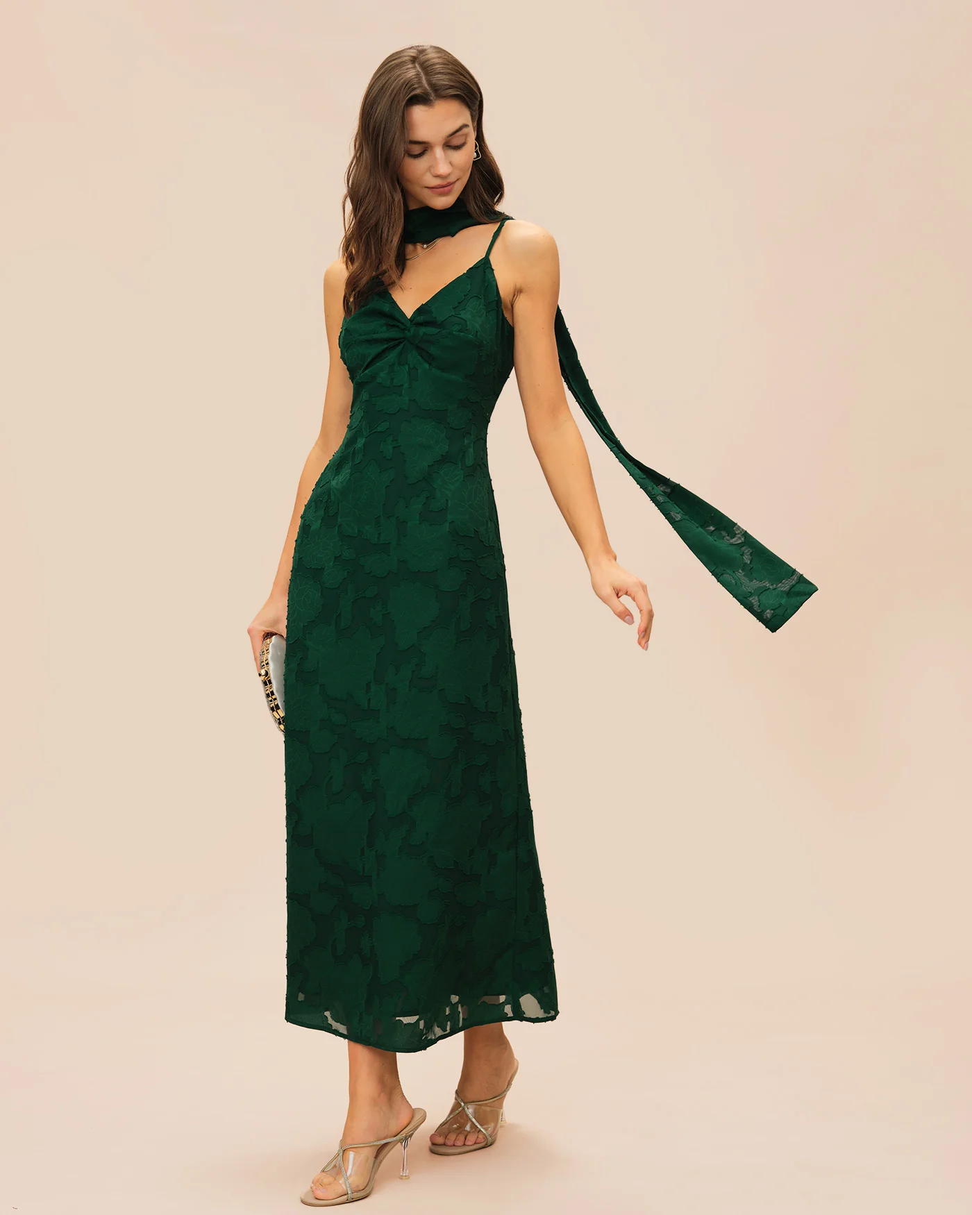 Green Jacquard Slip Maxi Dress - Image 5
