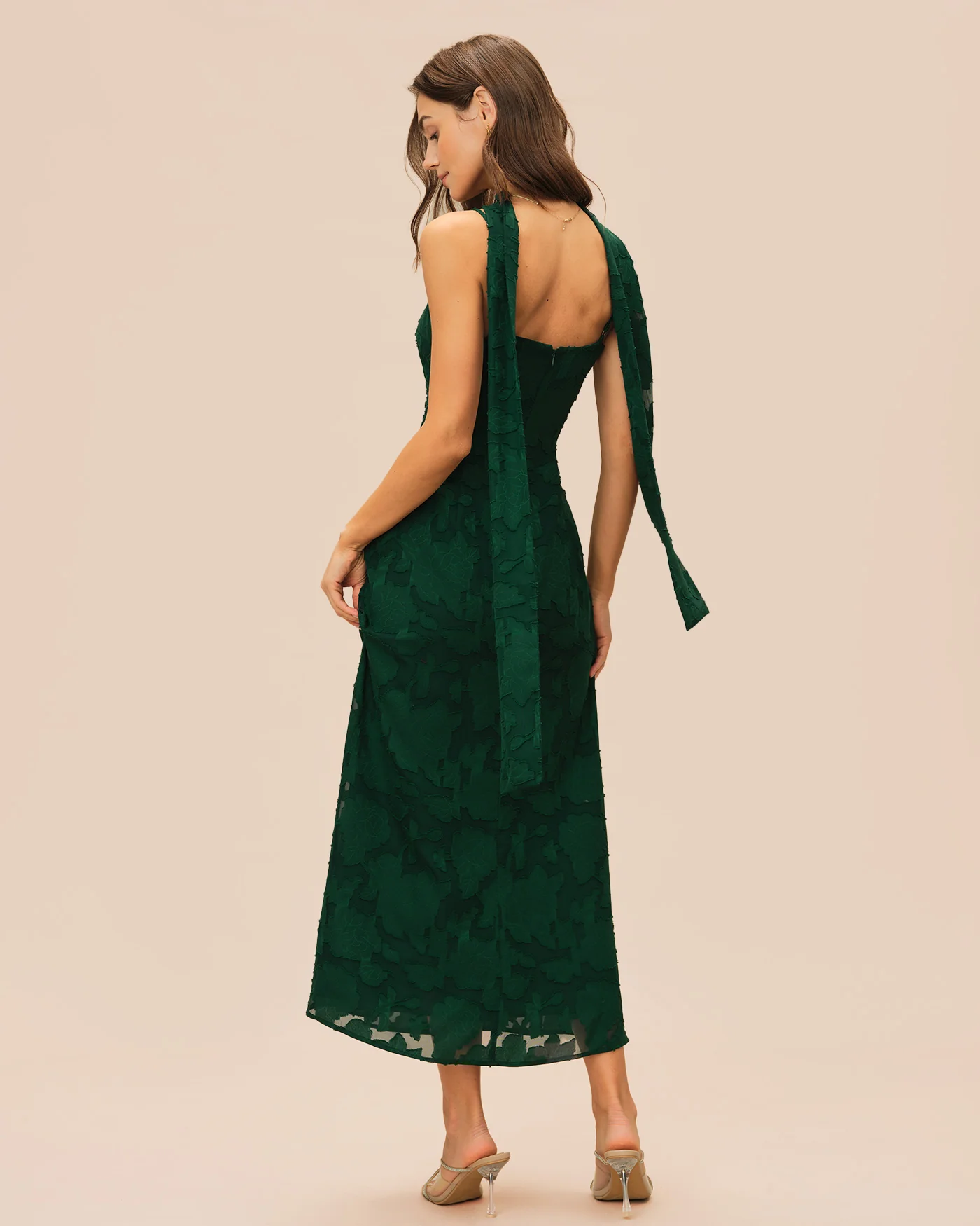 Green Jacquard Slip Maxi Dress - Image 6