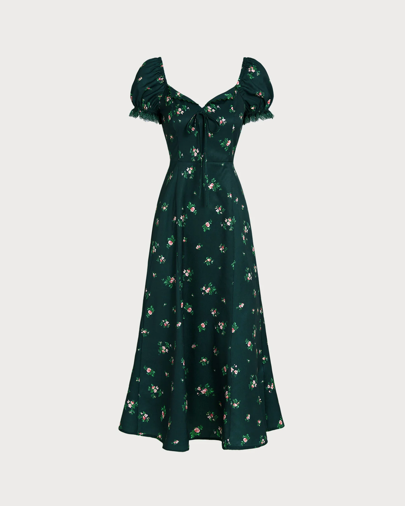 Green Puffed Sleeve Floral Midi Dress - Image 7