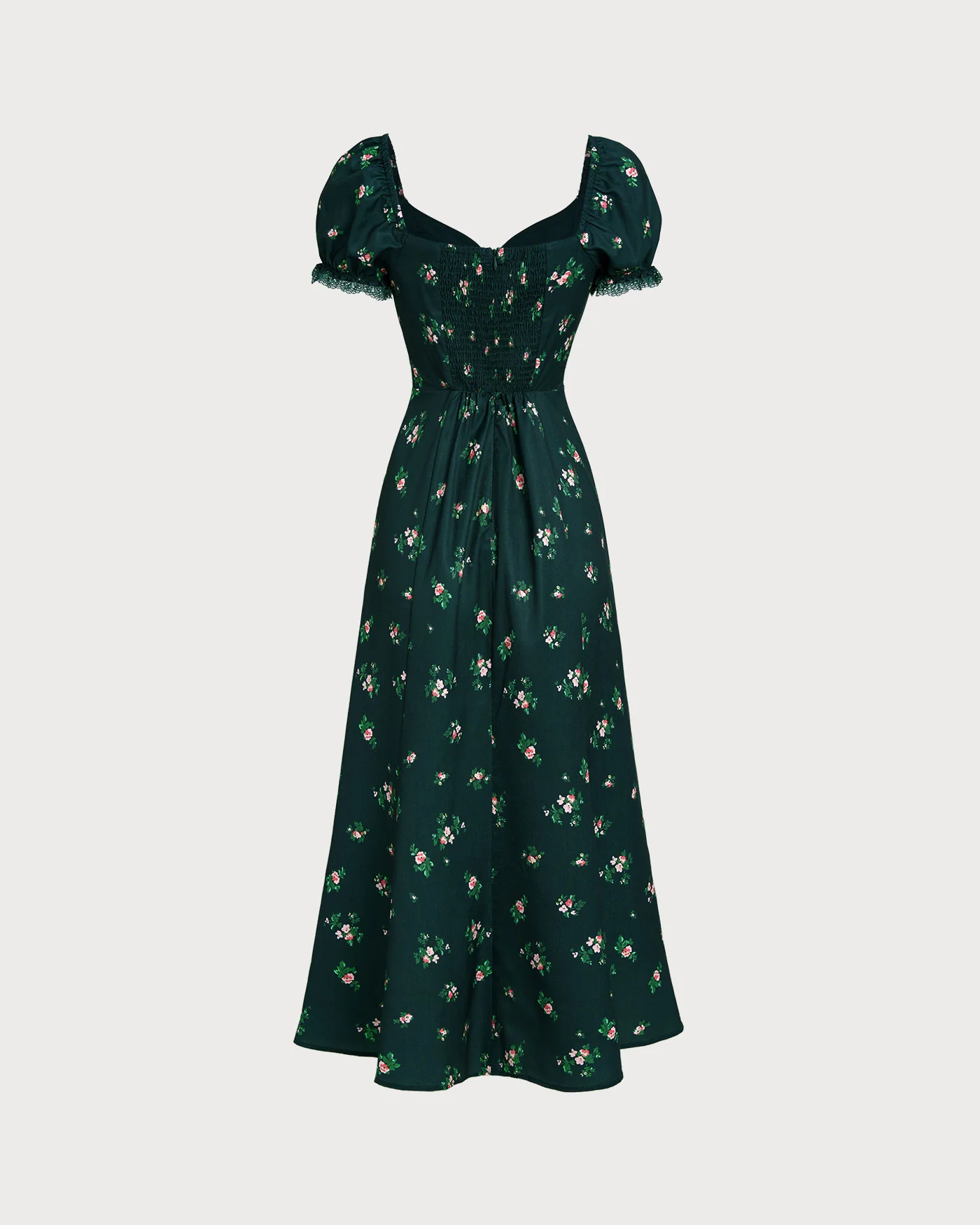 Green Puffed Sleeve Floral Midi Dress - Image 8
