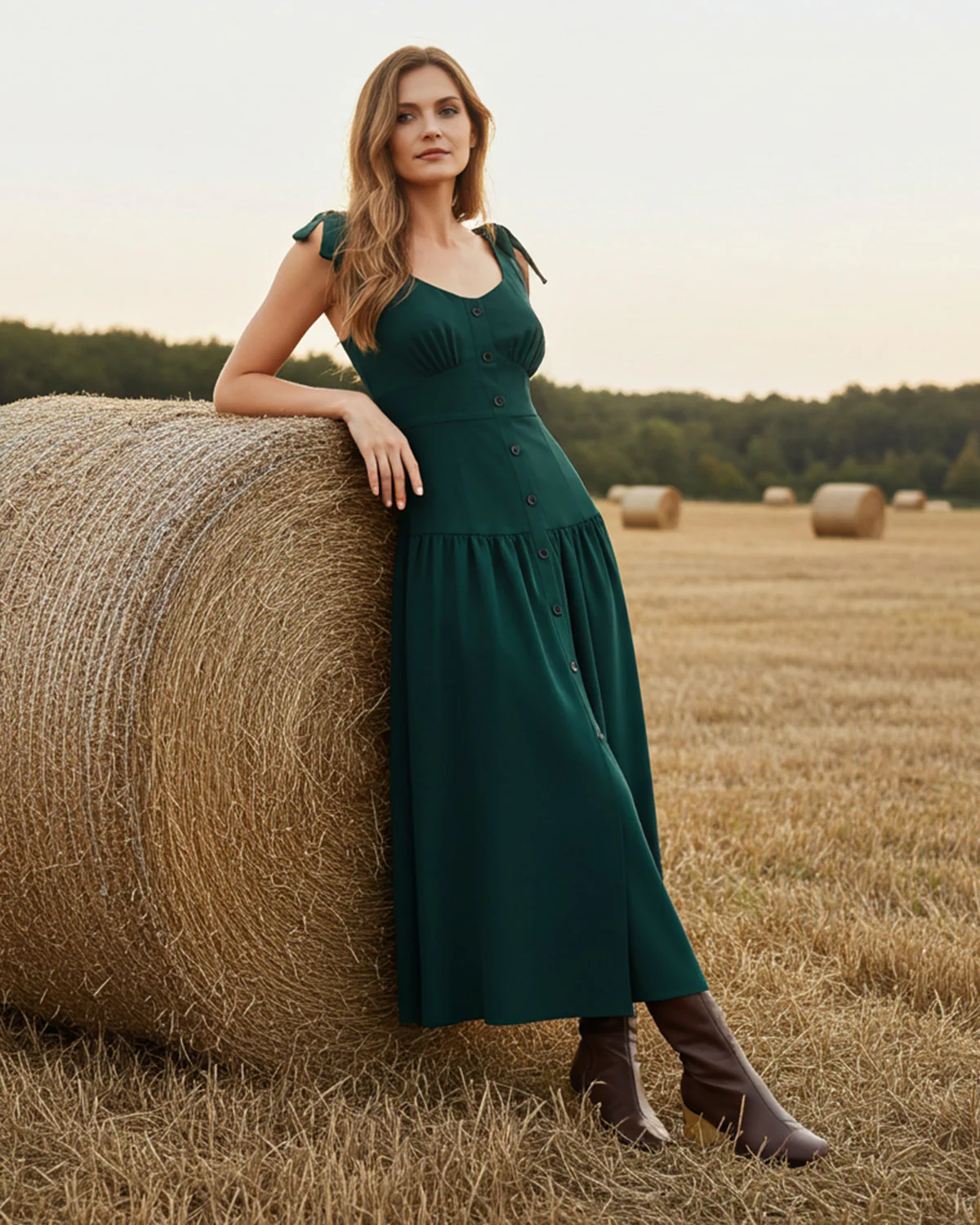 Green Ruched A-Line Sleeveless Maxi Dress - Image 2