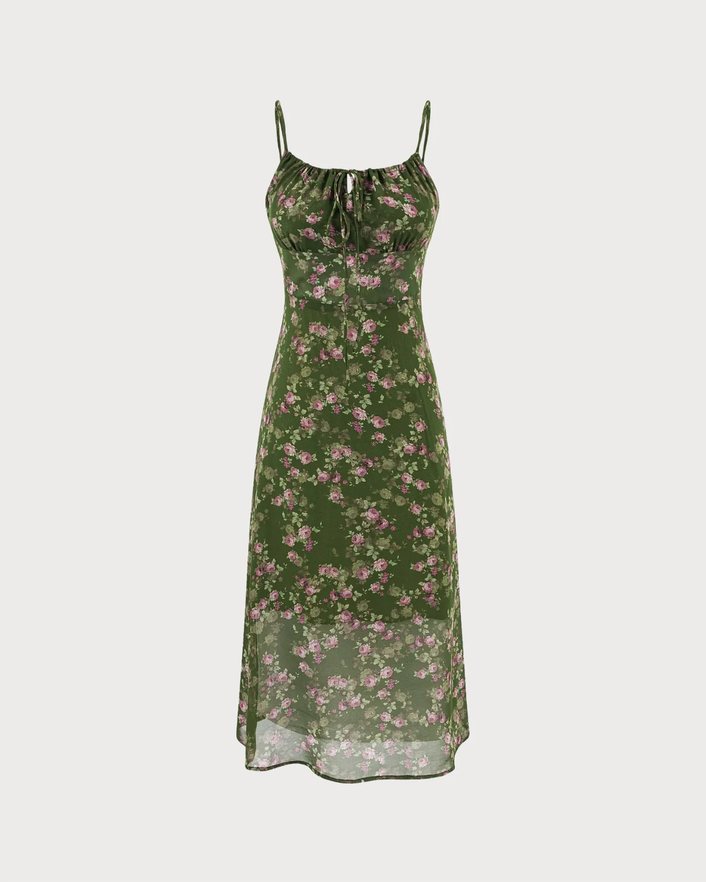Green Shirred Floral Slip Midi Dress - Image 2