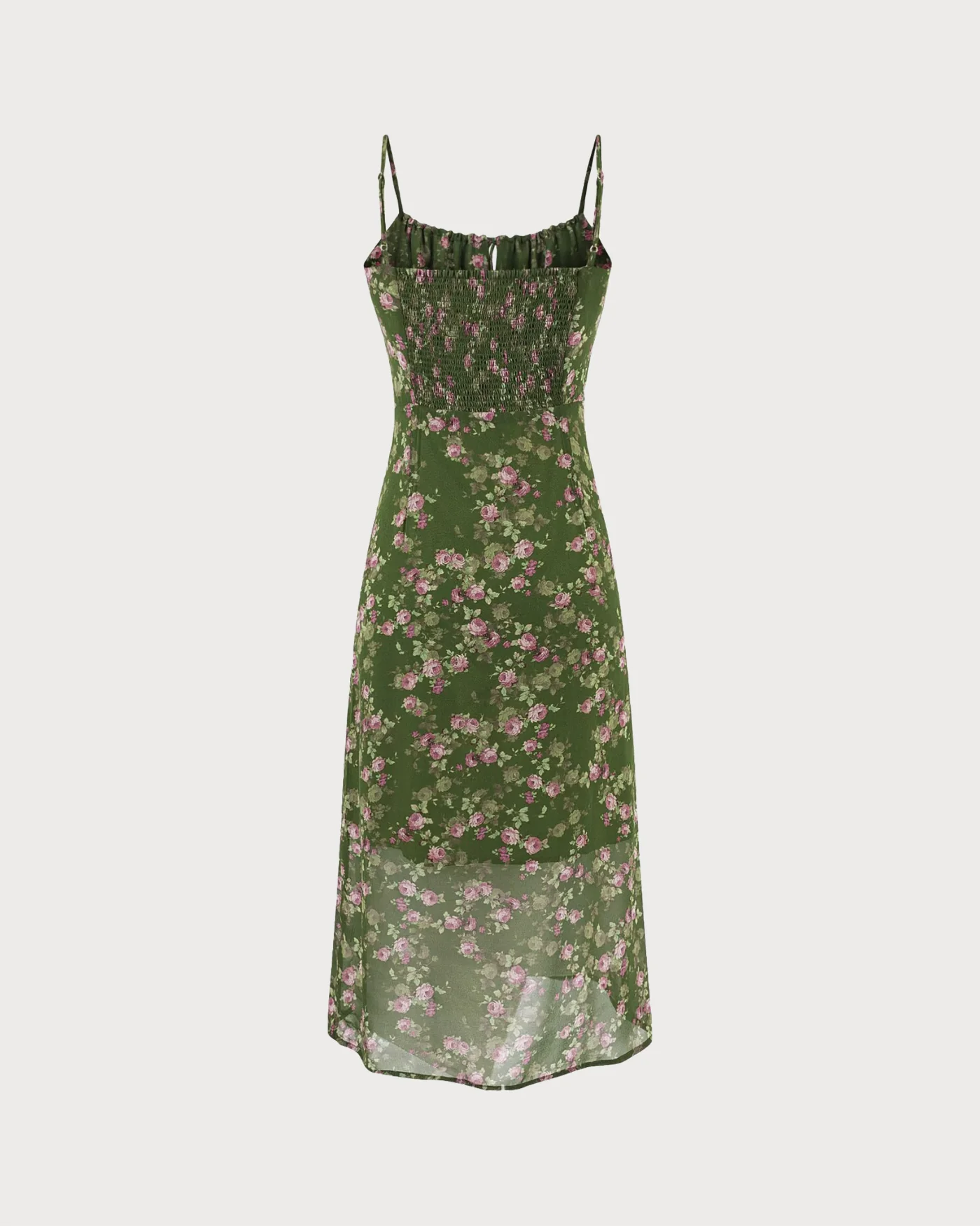 Green Shirred Floral Slip Midi Dress - Image 3