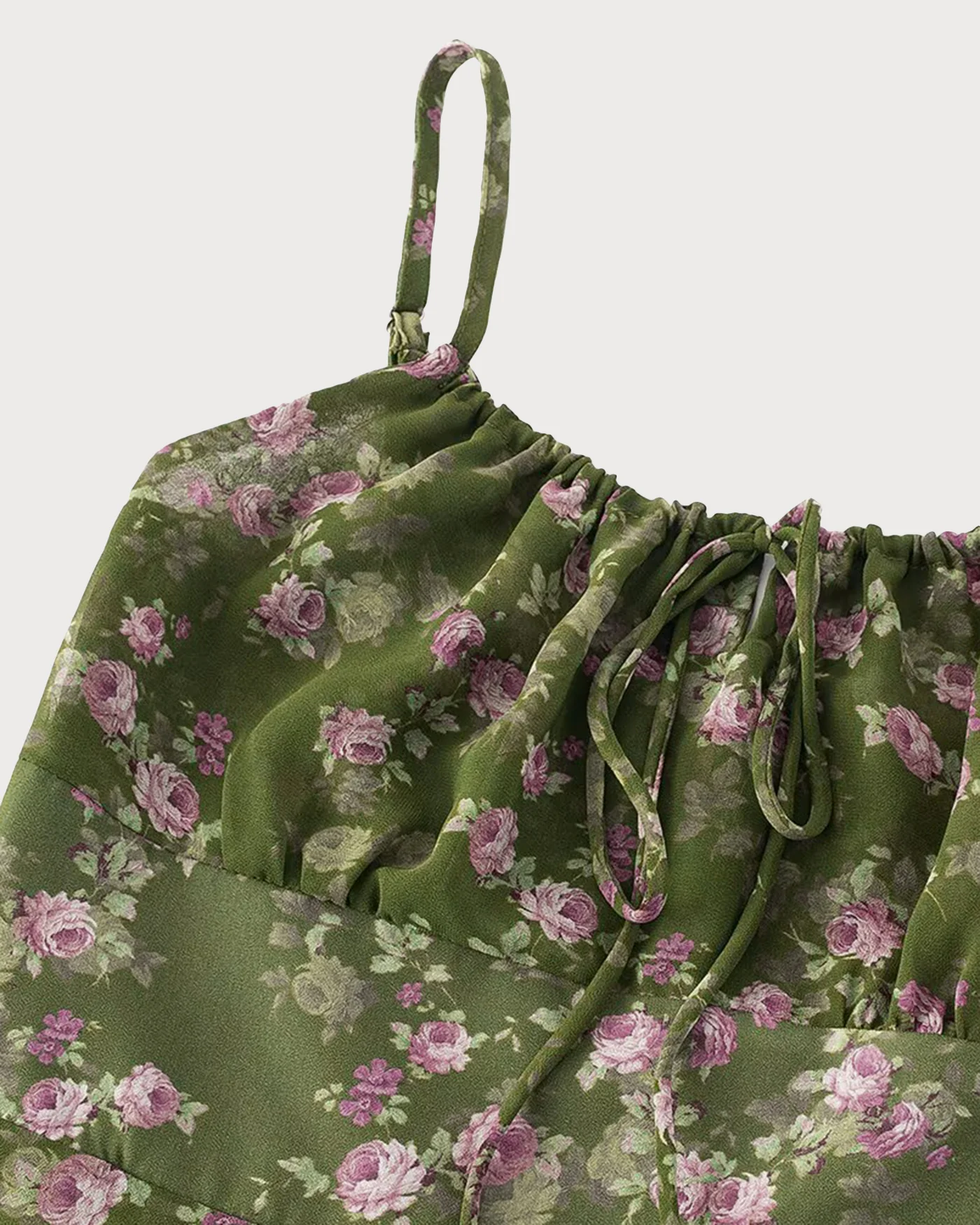 Green Shirred Floral Slip Midi Dress - Image 4