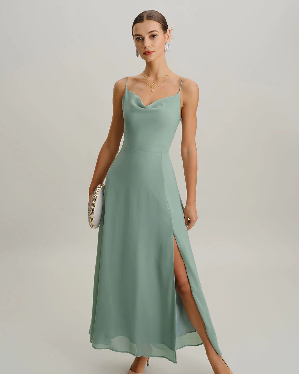 Green Slit Slip Maxi Dress