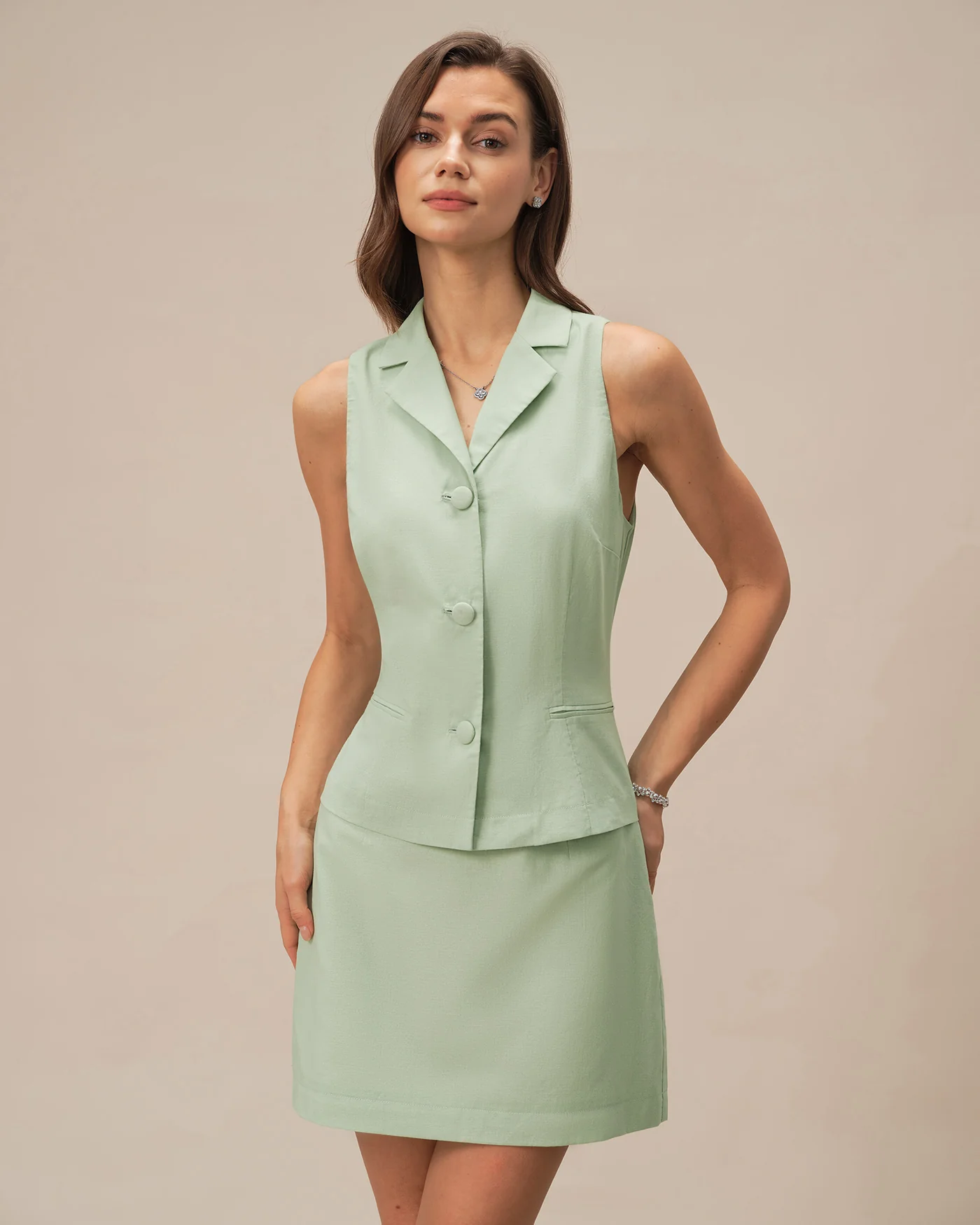 Green Solid A-Line Mini Skirt - Image 4
