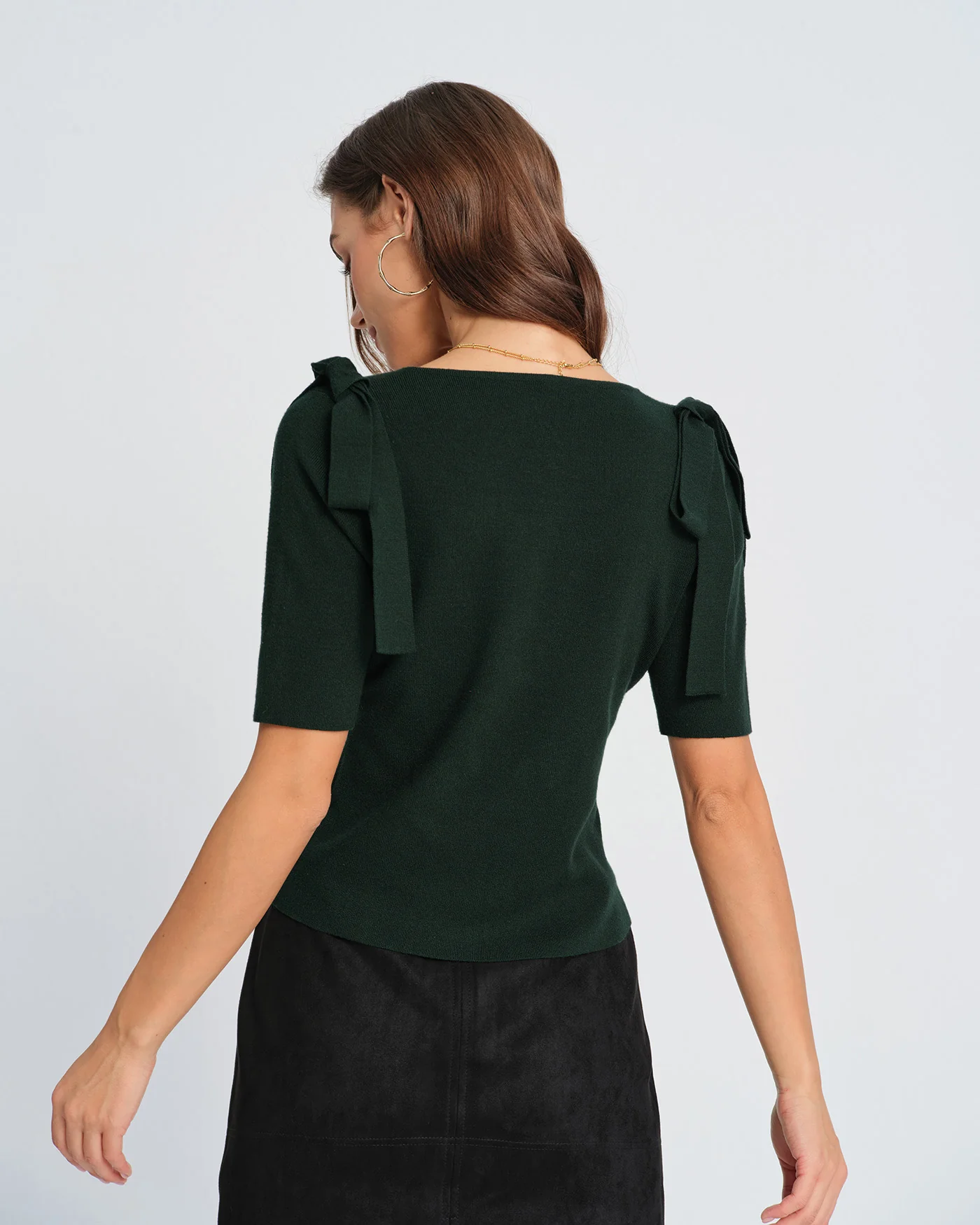 Green Square Neck Bowknot Knit Cardigan - Image 3