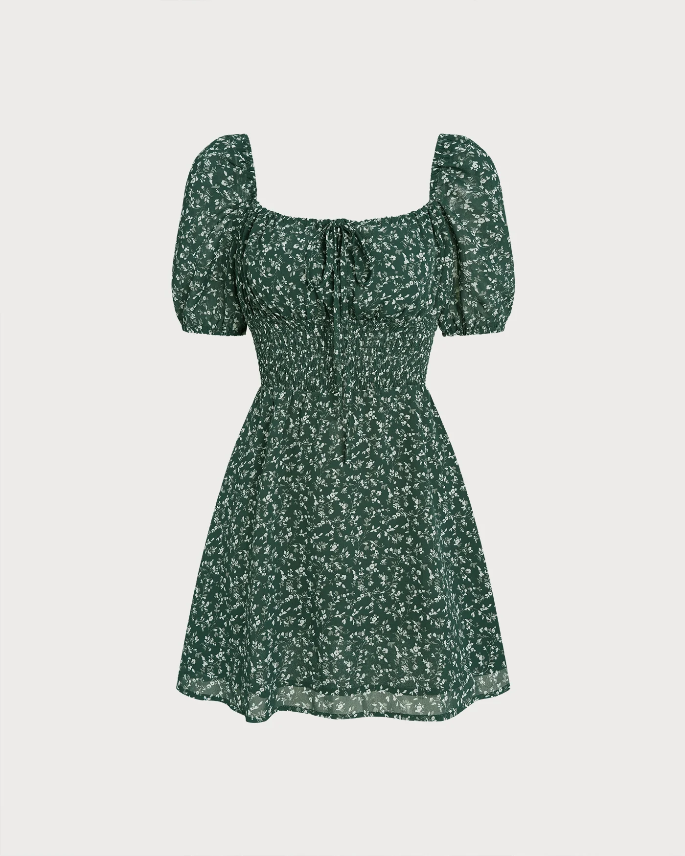 Green Square Neck Floral Mini Dress - Image 7