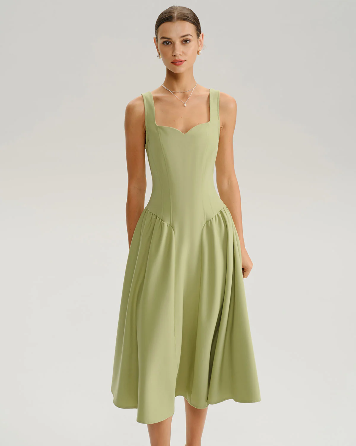 Green Sweetheart Neck Slip Midi Prom Dress