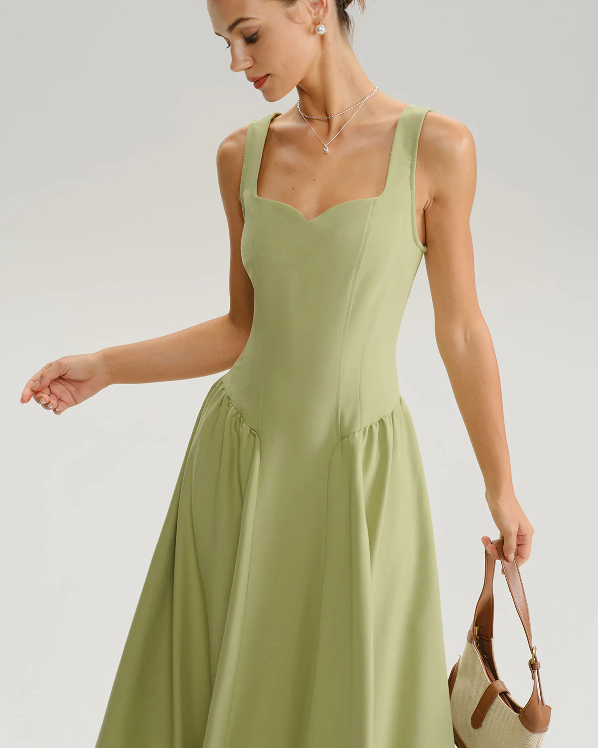 Green Sweetheart Neck Slip Midi Prom Dress - Image 2