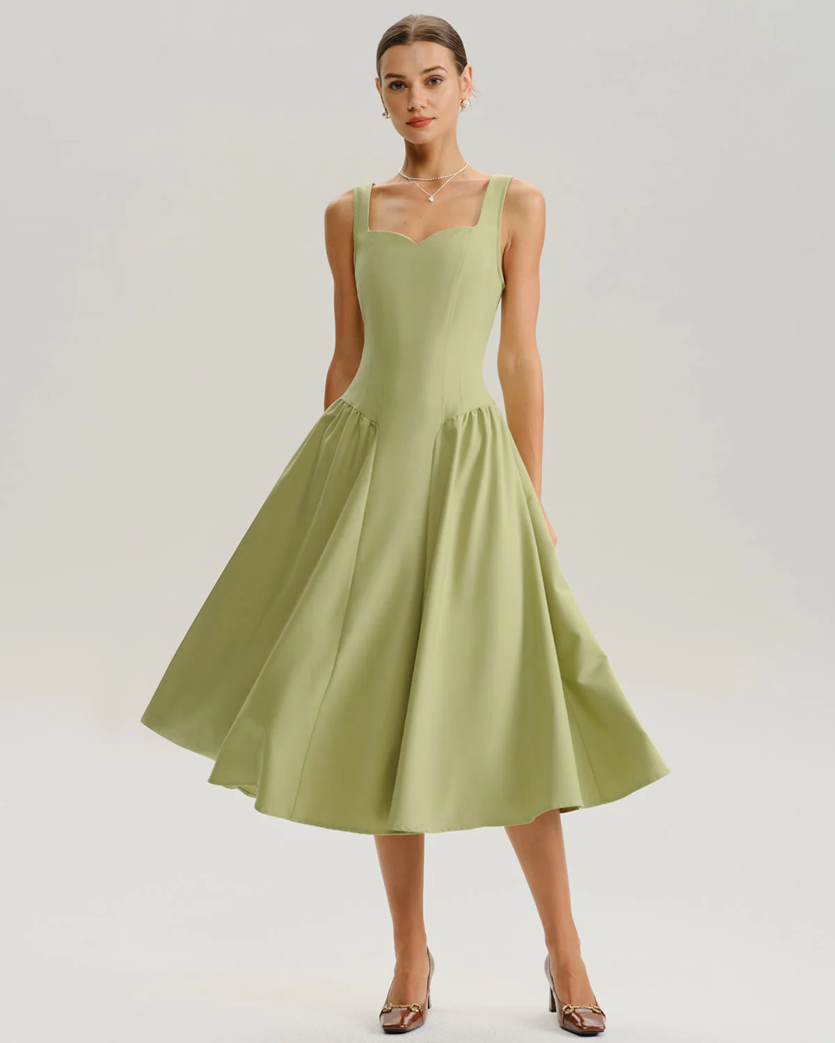 Green Sweetheart Neck Slip Midi Prom Dress - Image 4