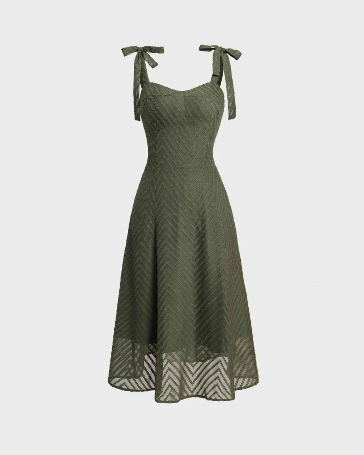 Green Sweetheart Neck Tie Strap Midi Dress