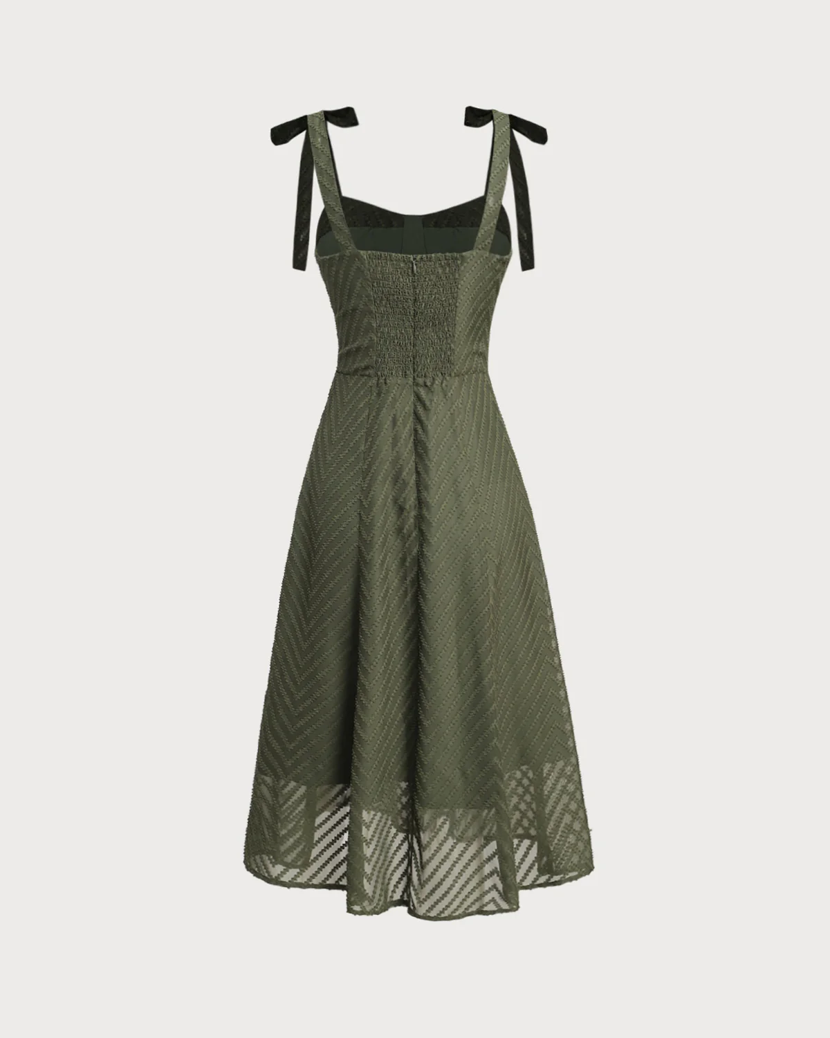 Green Sweetheart Neck Tie Strap Midi Dress - Image 2