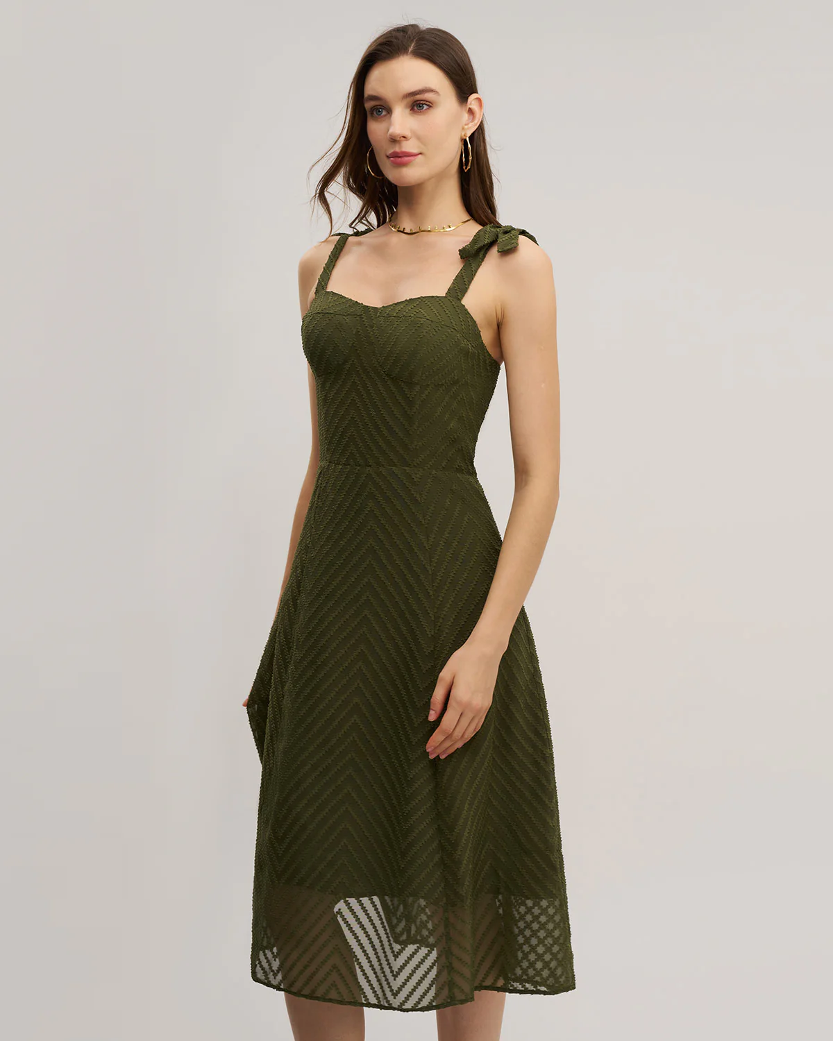 Green Sweetheart Neck Tie Strap Midi Dress - Image 6