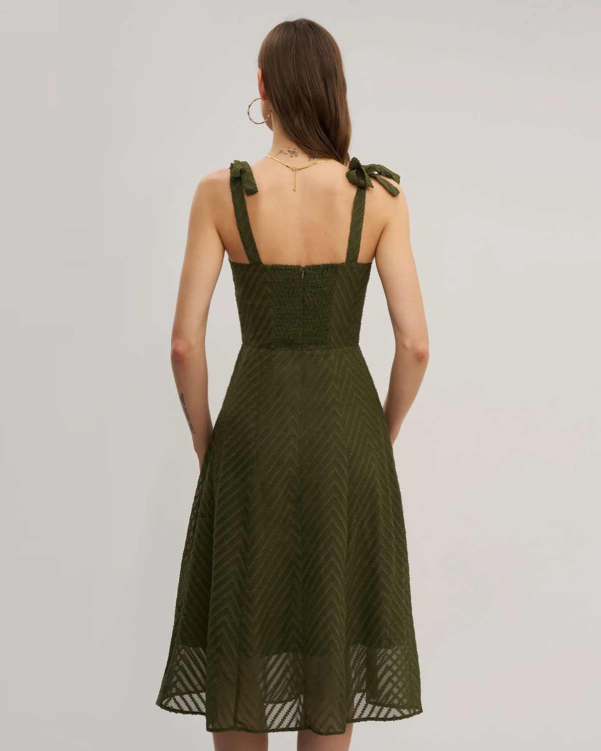 Green Sweetheart Neck Tie Strap Midi Dress - Image 9