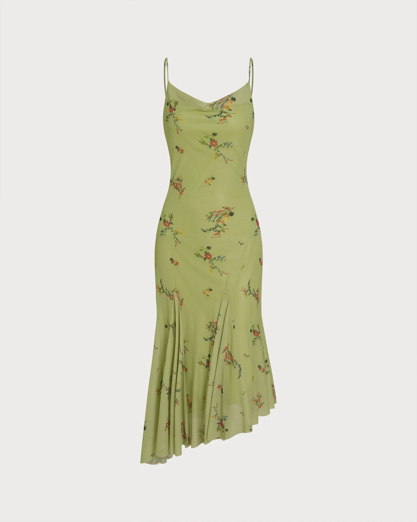 Green Textured Floral Slip Midi Dress - Image 7