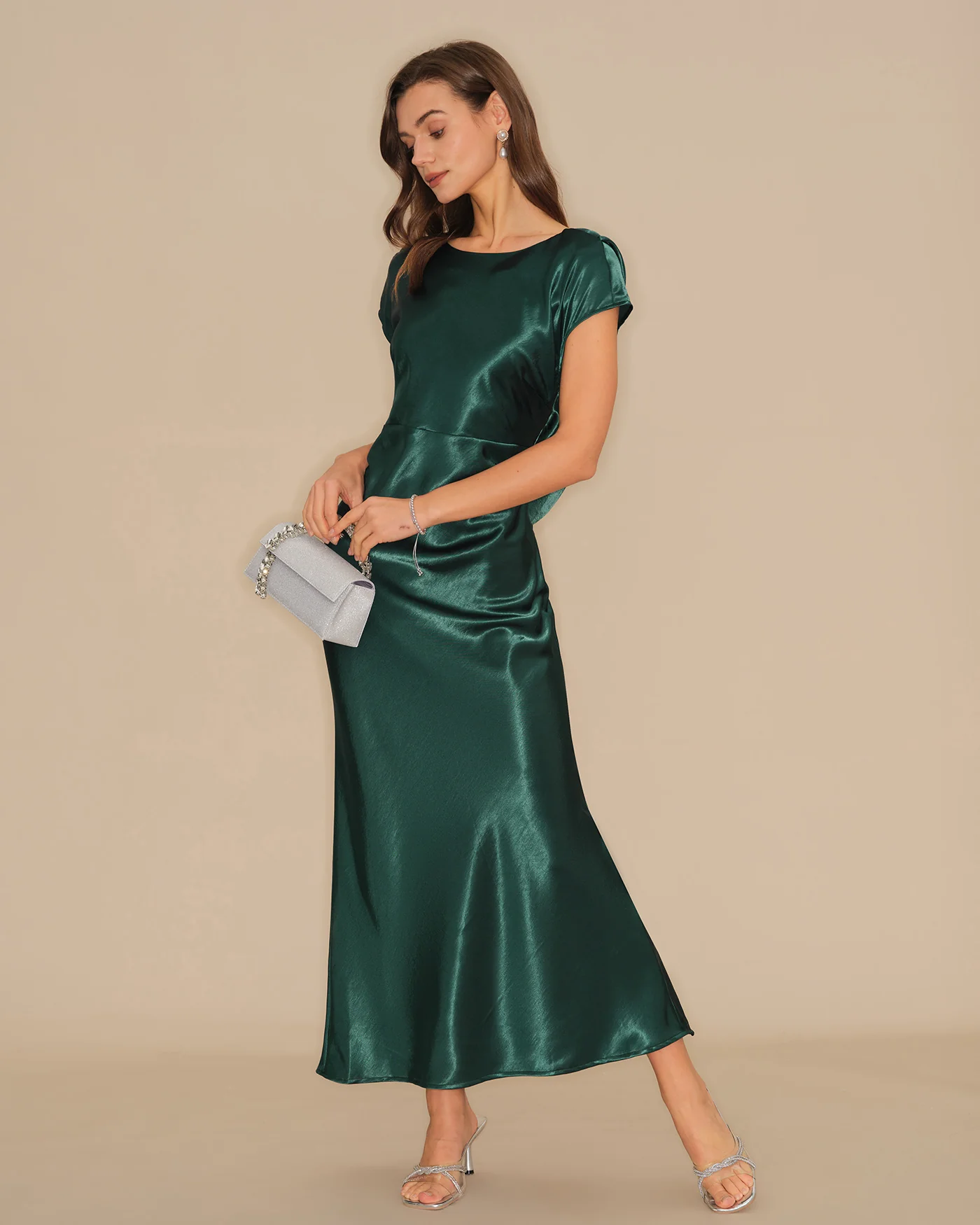 Green Tie Satin Maxi Dress