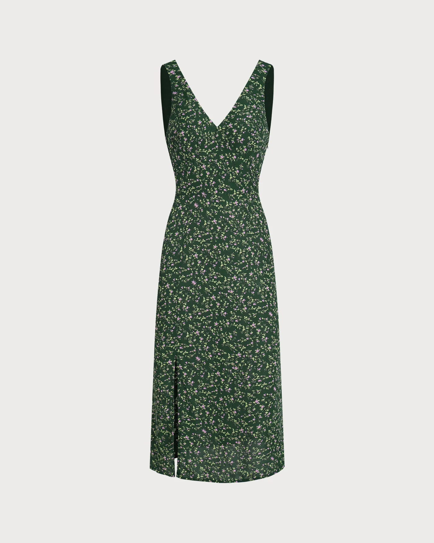 Green V Neck Floral Midi Dress - Image 6