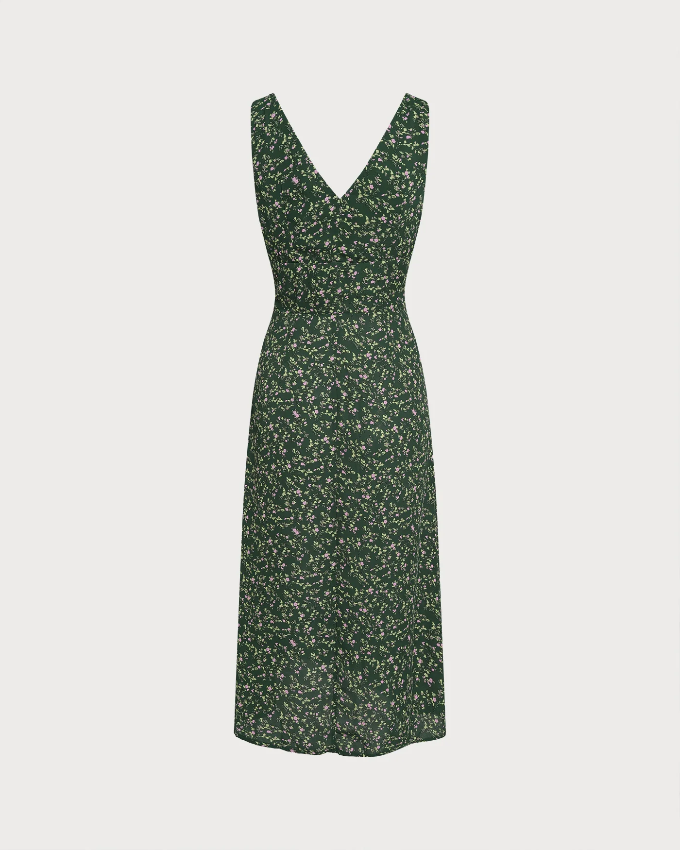 Green V Neck Floral Midi Dress - Image 7