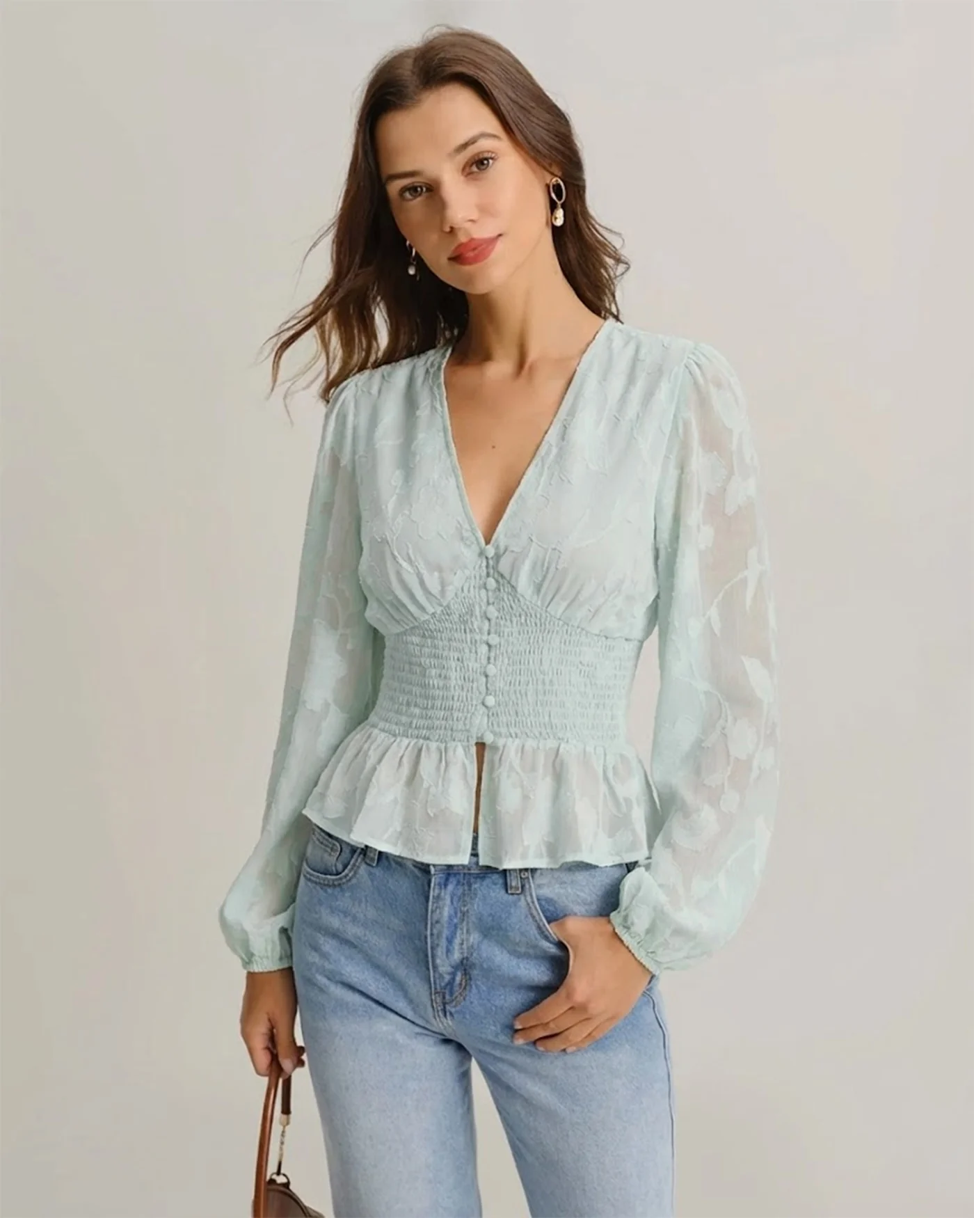 Green V Neck Floral Shirt
