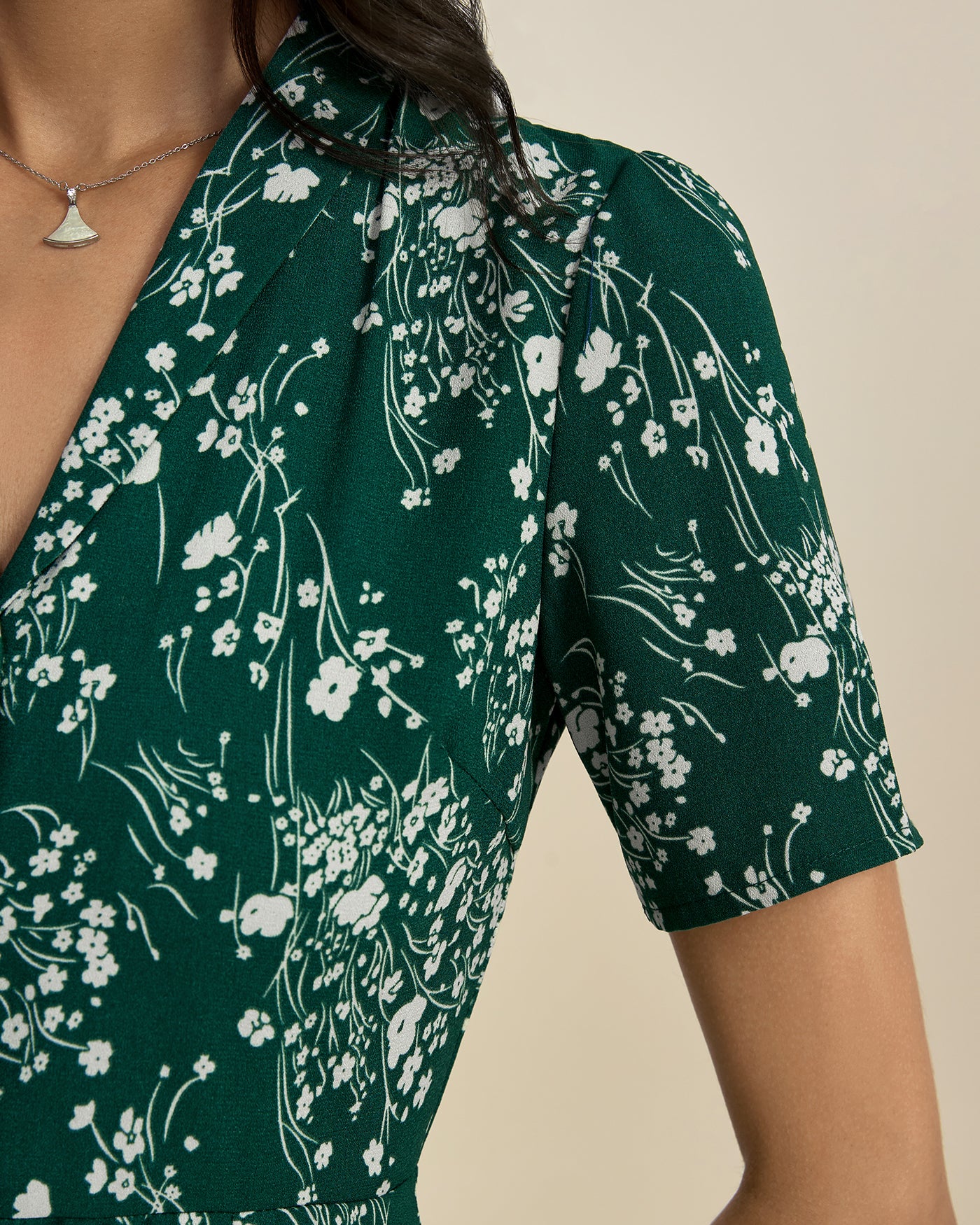 Green V Neck Floral Tunic Midi Dress - Image 2