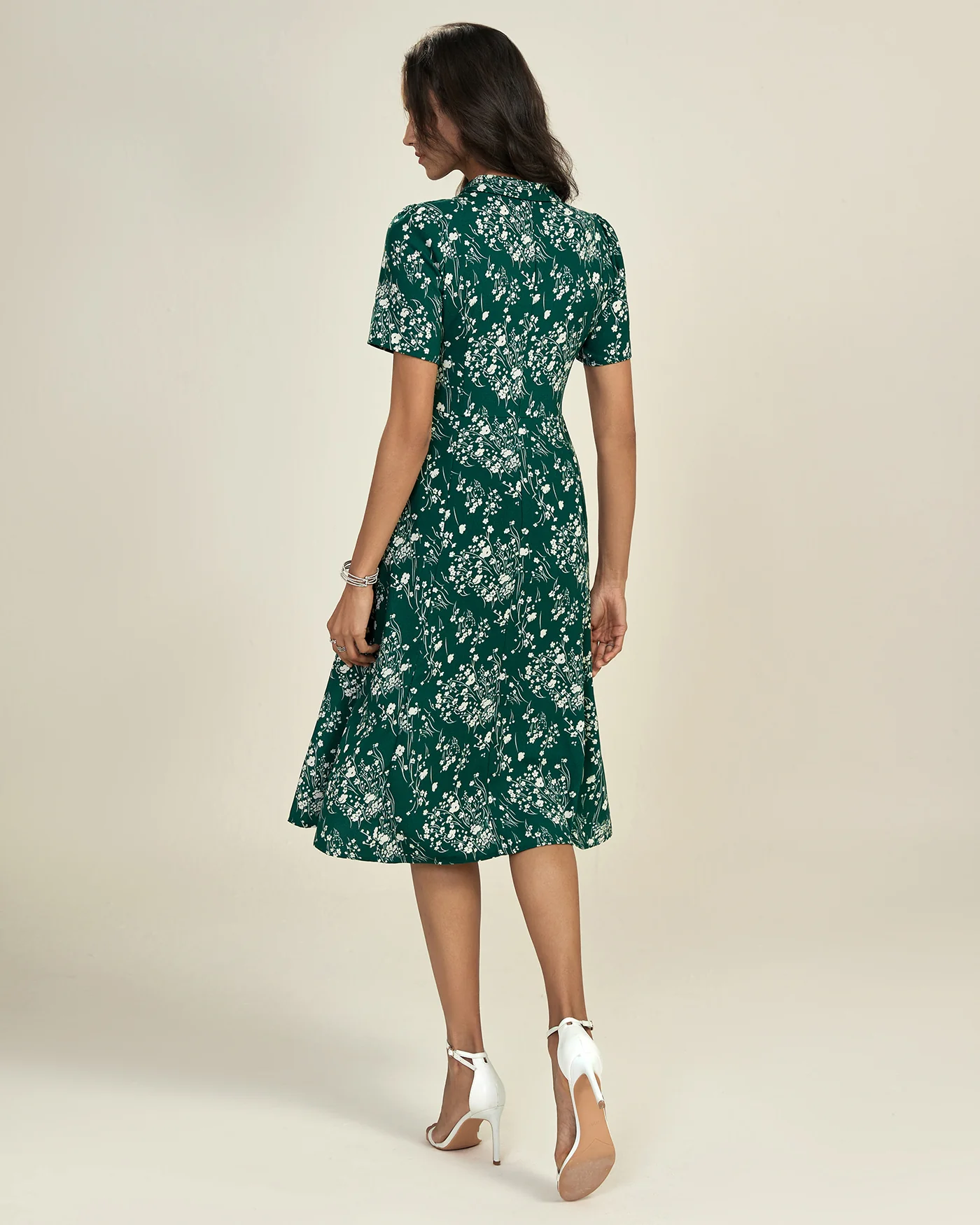 Green V Neck Floral Tunic Midi Dress - Image 6