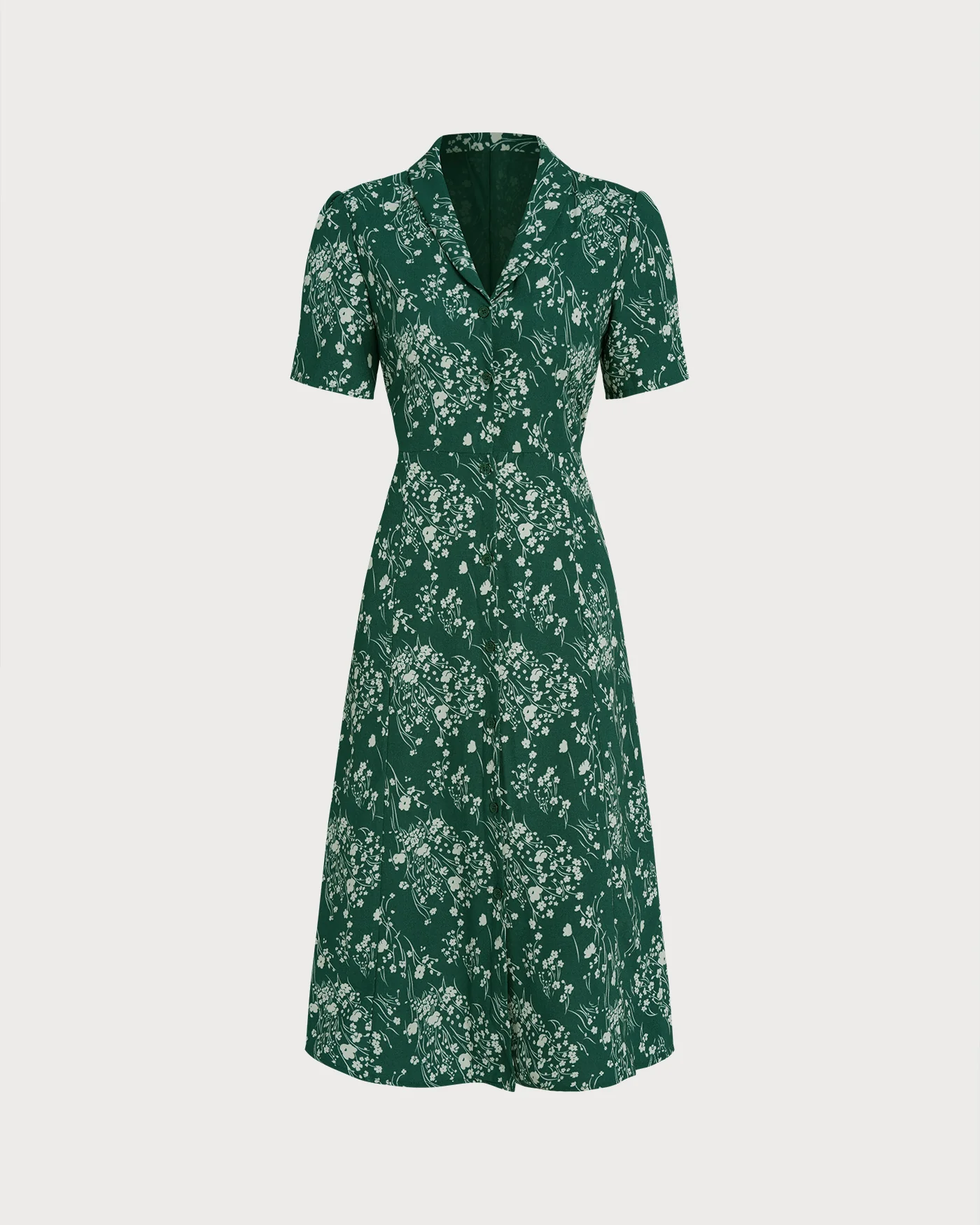 Green V Neck Floral Tunic Midi Dress - Image 7