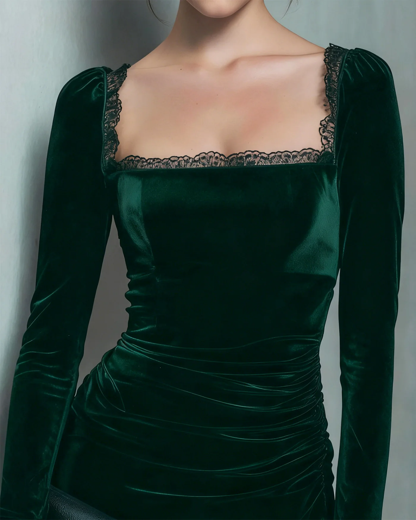 Green Velour Square Neck Mini Dress - Image 2