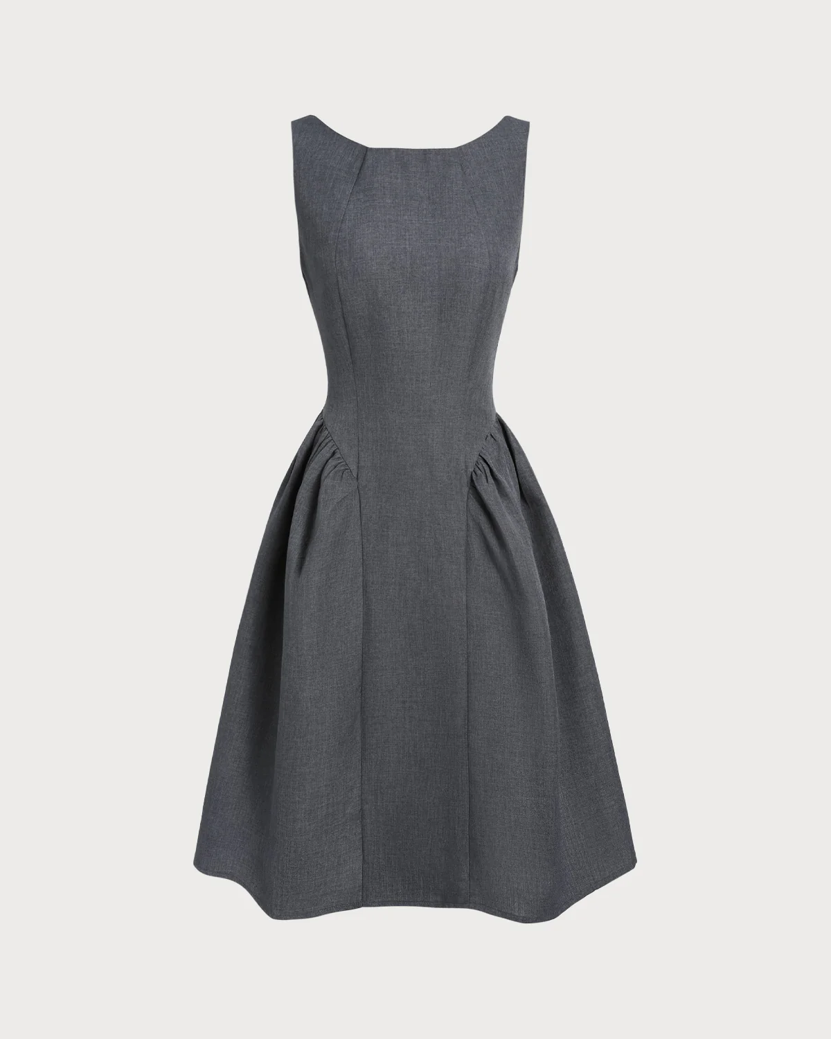 Grey Boat Neck Sleeveless Midi Dress