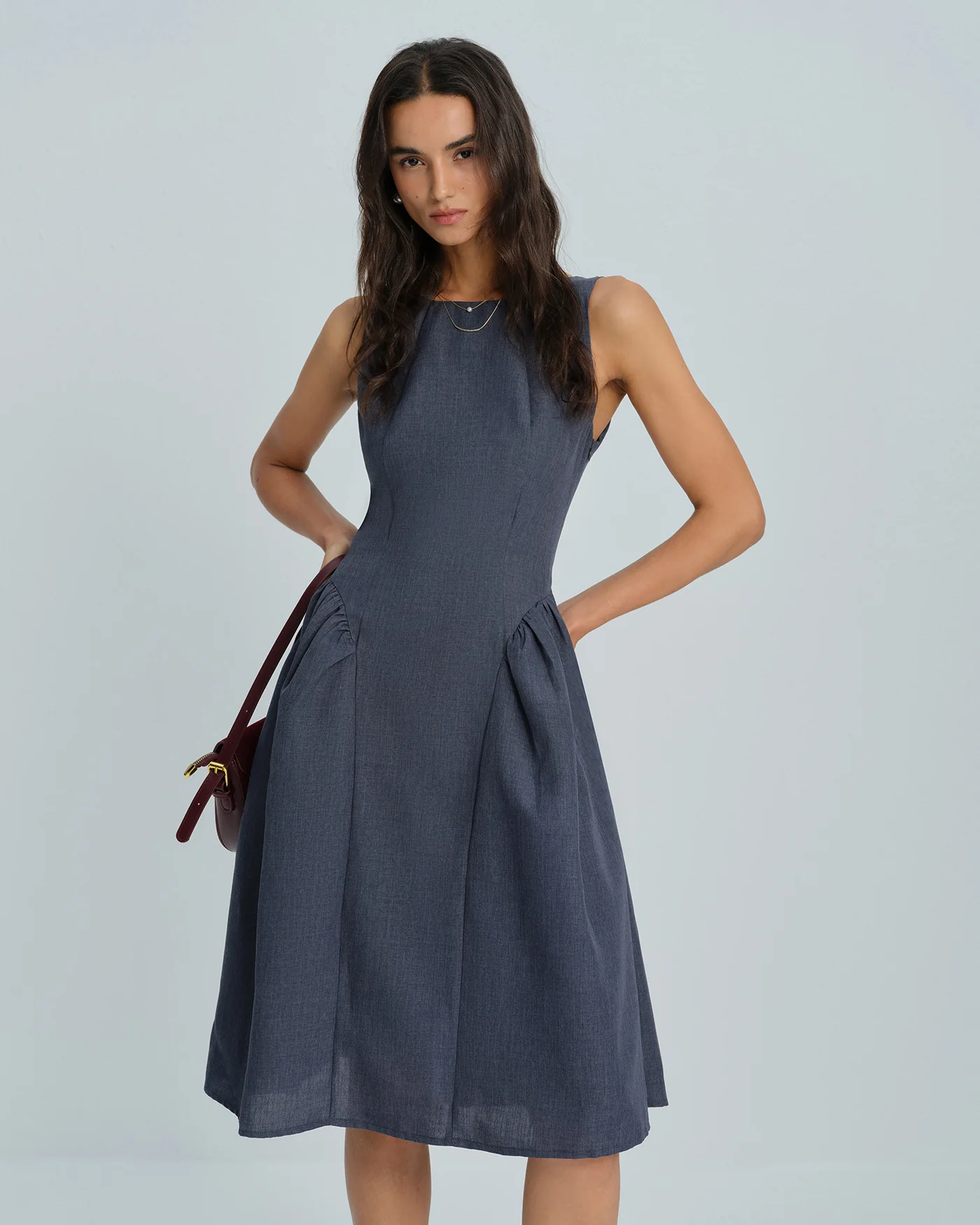 Grey Boat Neck Sleeveless Midi Dress - Image 3