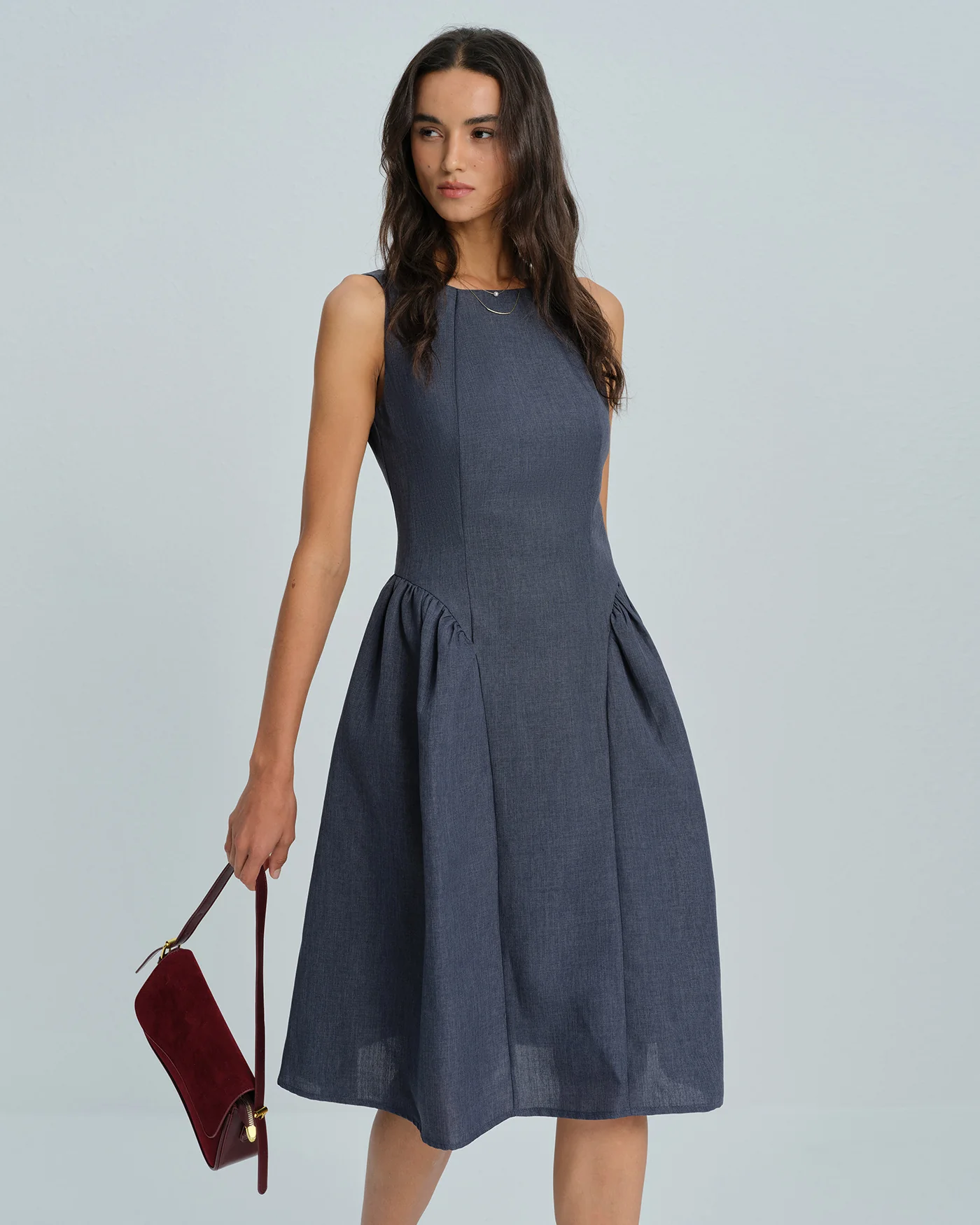 Grey Boat Neck Sleeveless Midi Dress - Image 4