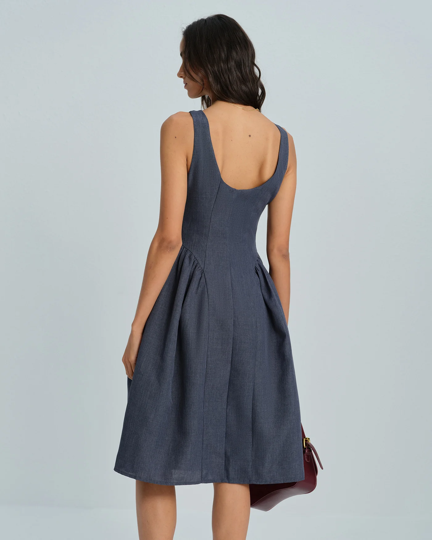 Grey Boat Neck Sleeveless Midi Dress - Image 6
