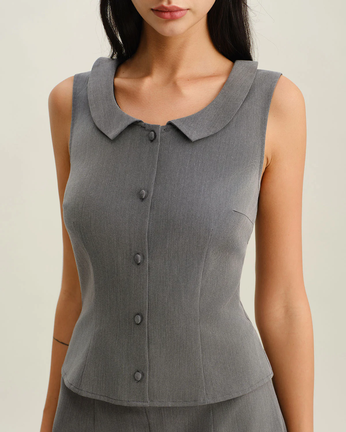 Grey Collared Button Tank Top - Image 2